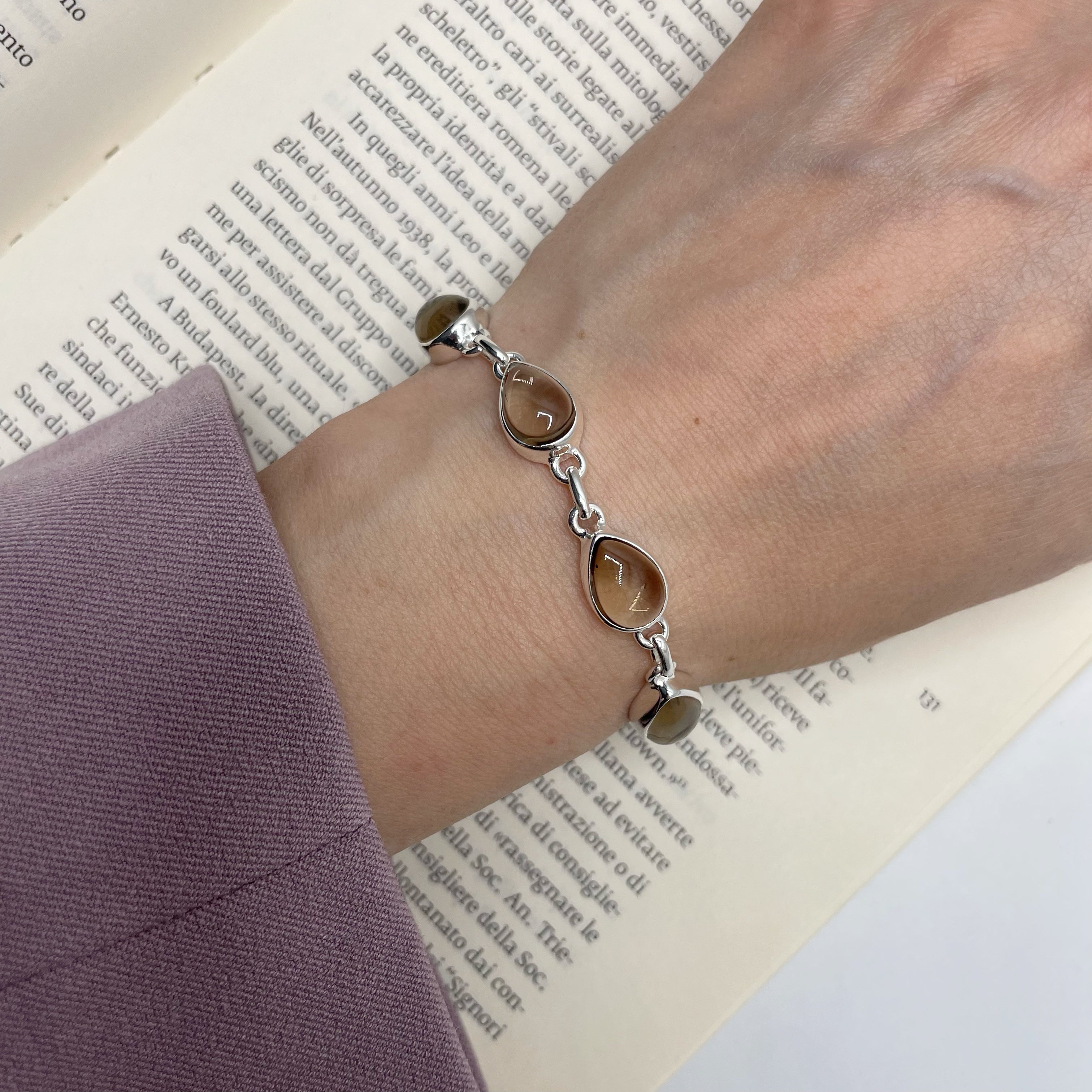 Bracciale Quarzo Fumè a Goccia- Argento 925