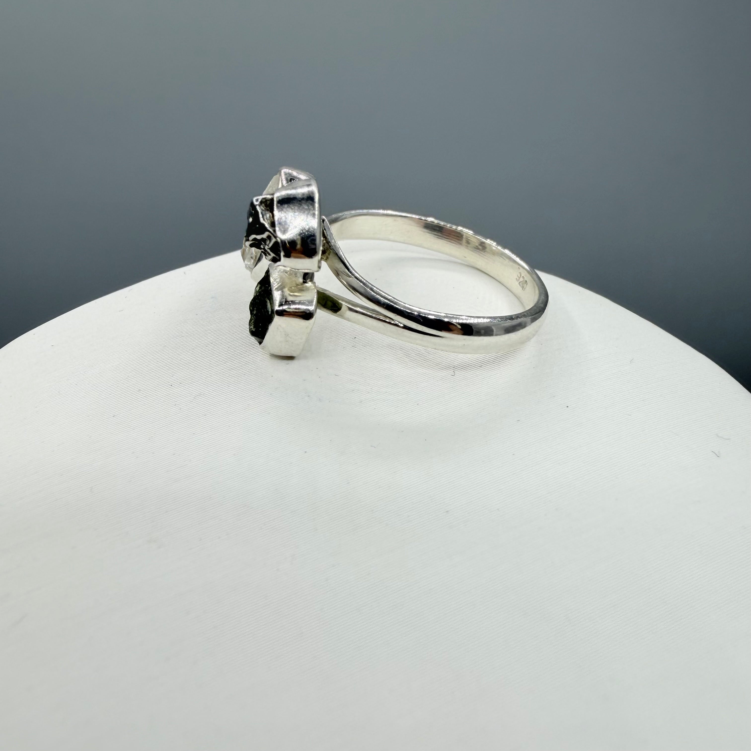 Anello Moldavite, Campo del Cielo e Diamante Herkimer | Argento 925
