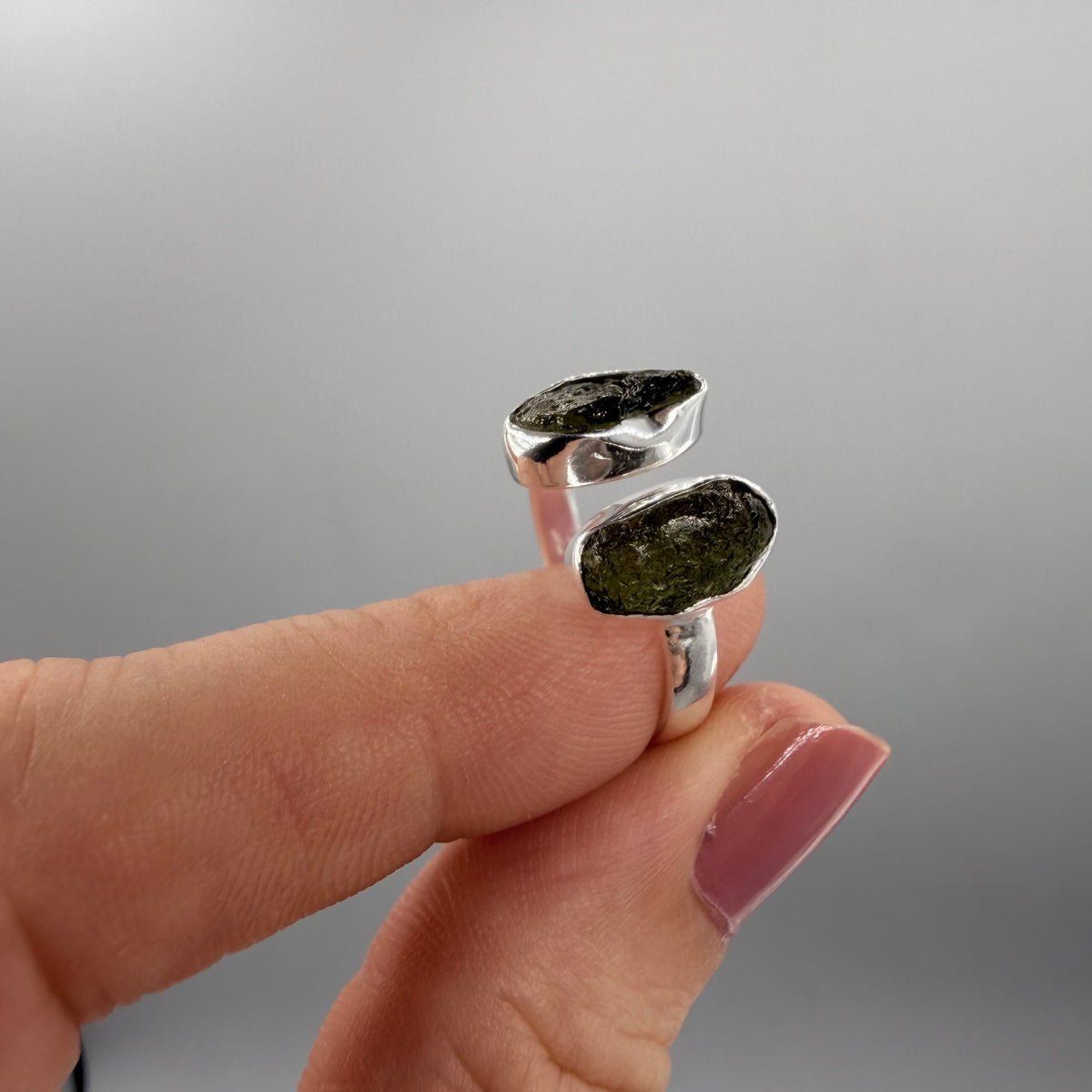 Anello Moldavite Double - Argento 925