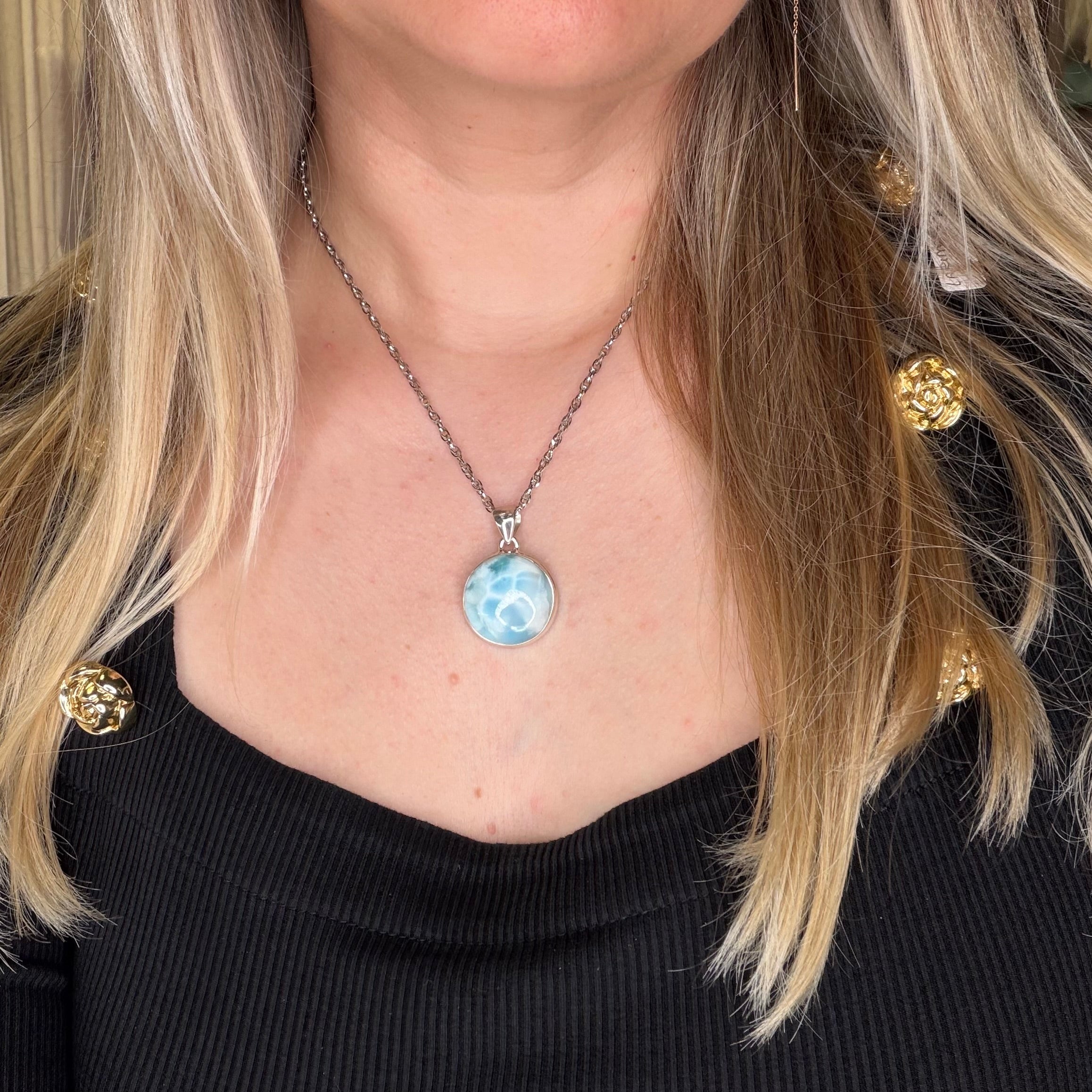 Ciondolo Larimar Argento 925 - Tondo
