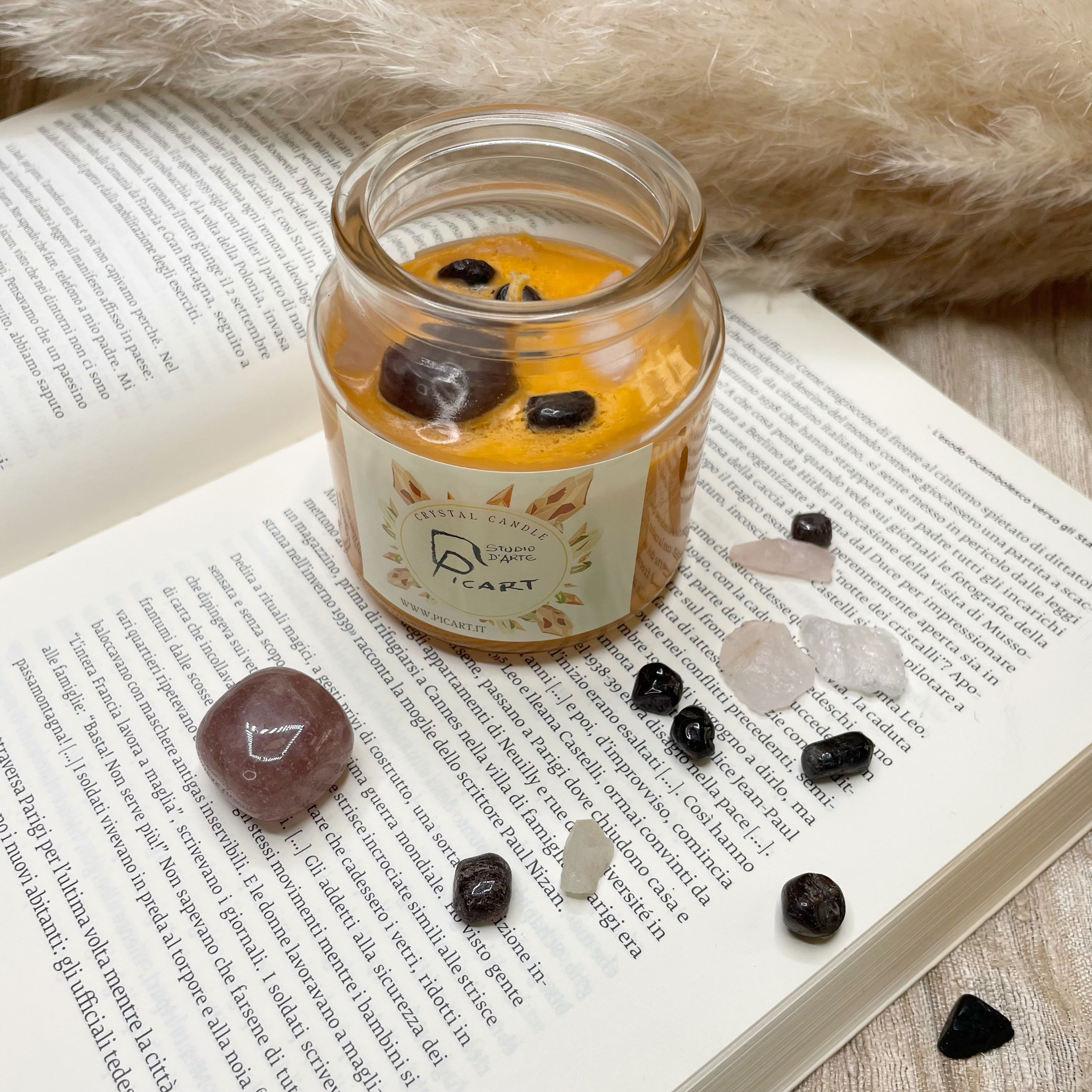 Candela con Cristalli ALMOND COOKIE: Amore e Serenità - piccola