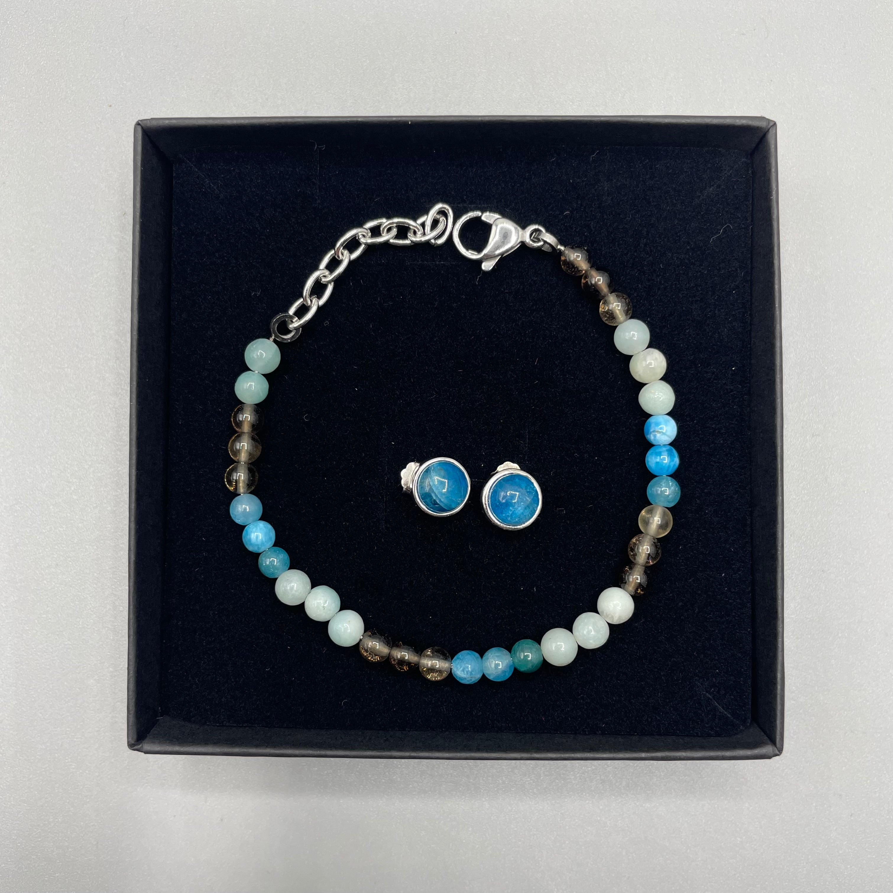 Set Fumè, Apatite e Amazzonite - Bracciale e Orecchini