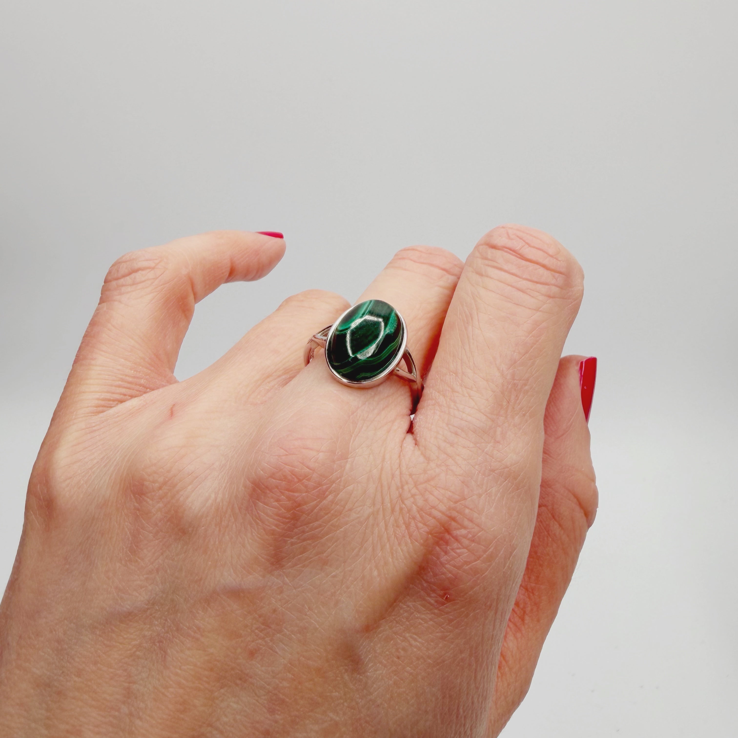 Anello Malachite Ovale - Argento 925