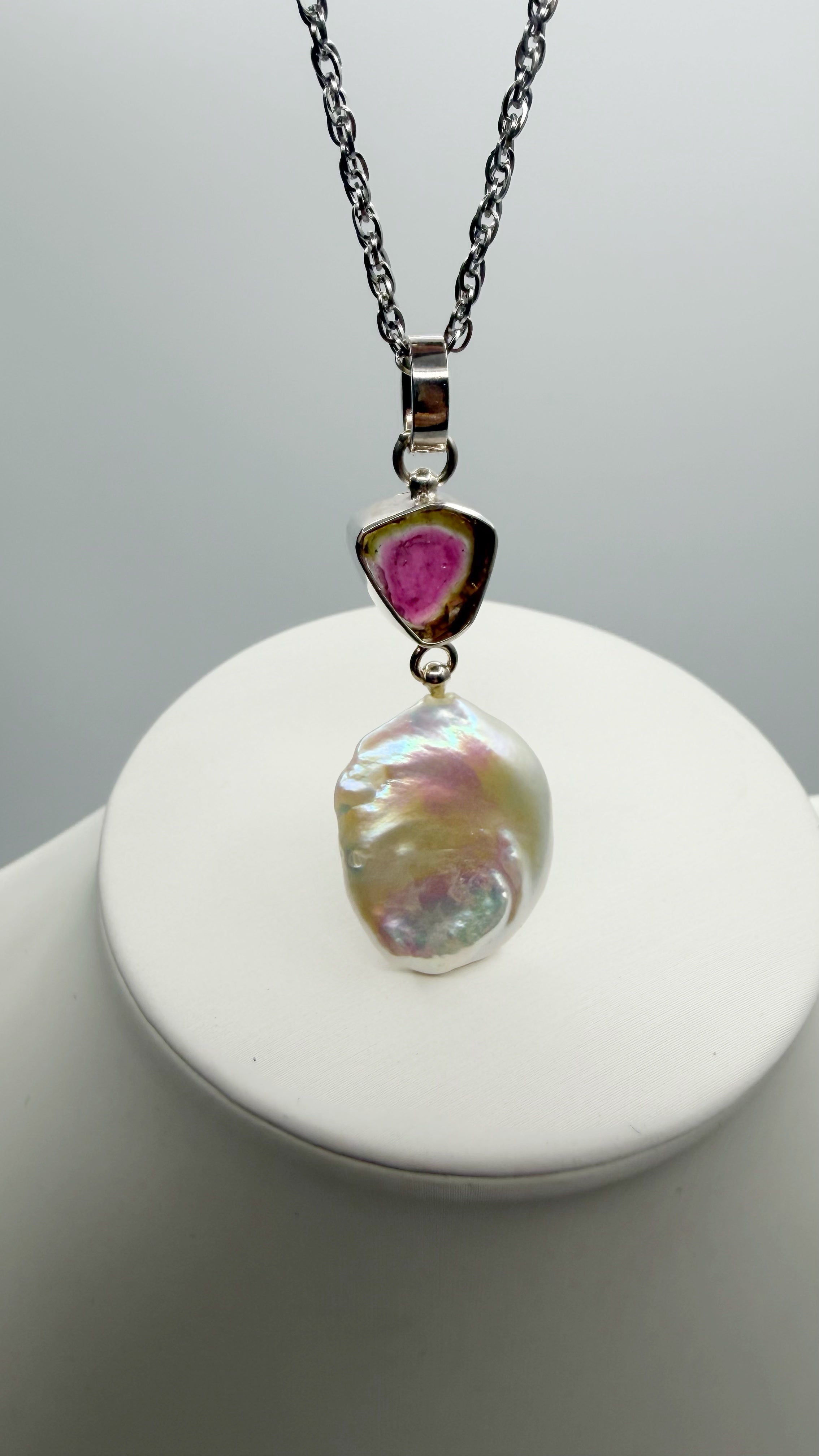 Ciondolo Tormalina Watermelon e Madreperla - Argento 925