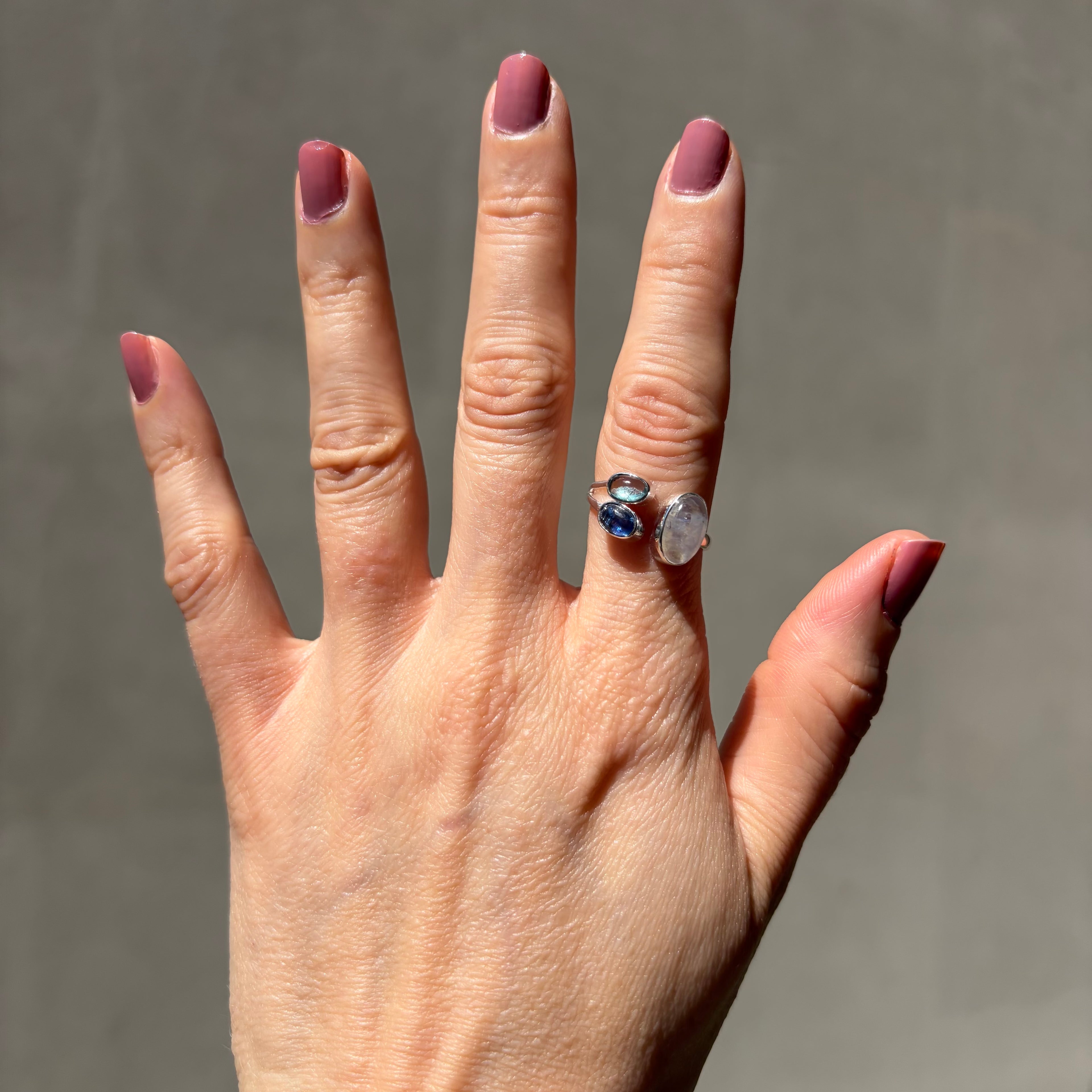 Anello Acquamarina, Cianite, Labradorite - Argento 925
