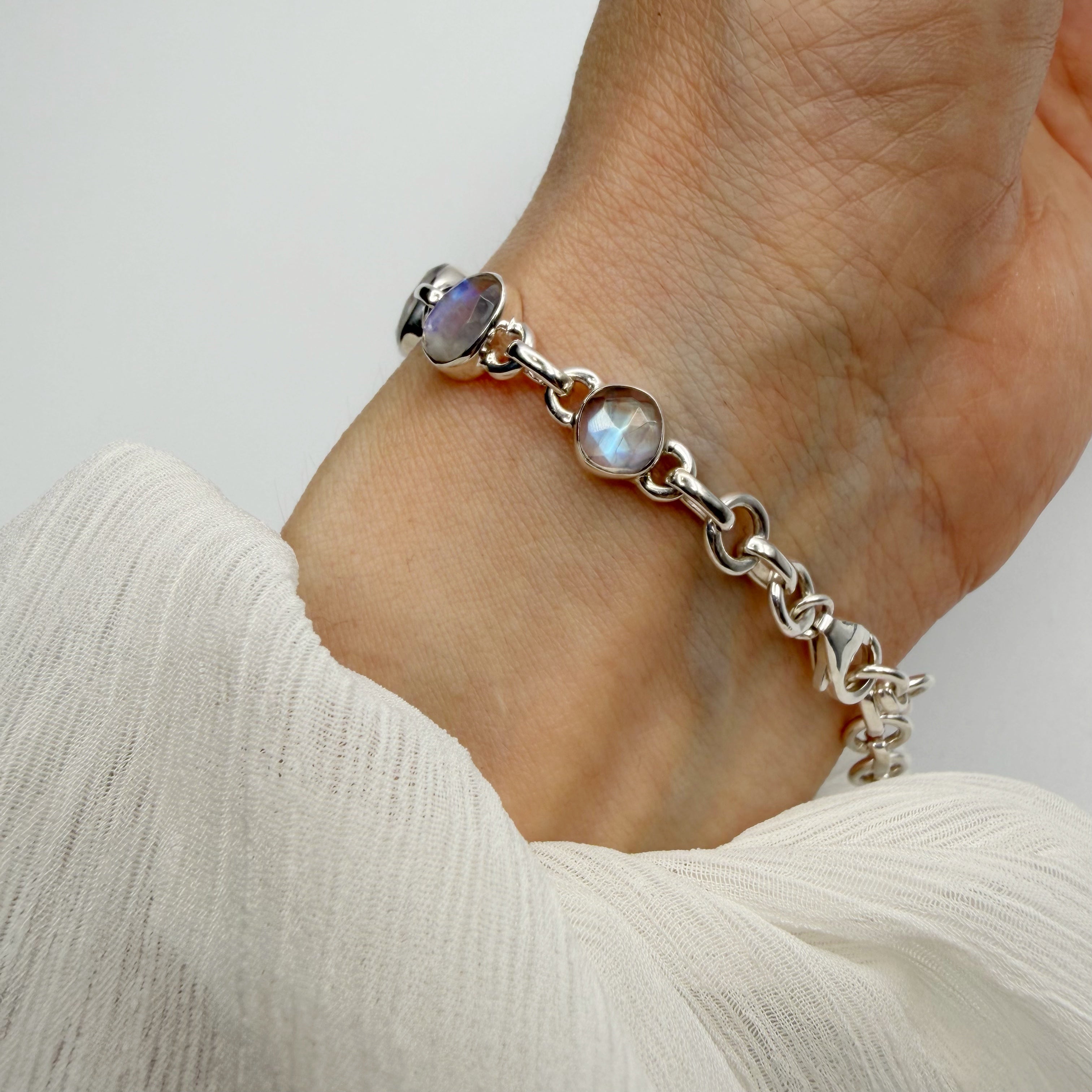 Bracciale Labradorite Bianca e Argento 925 - sfaccettato