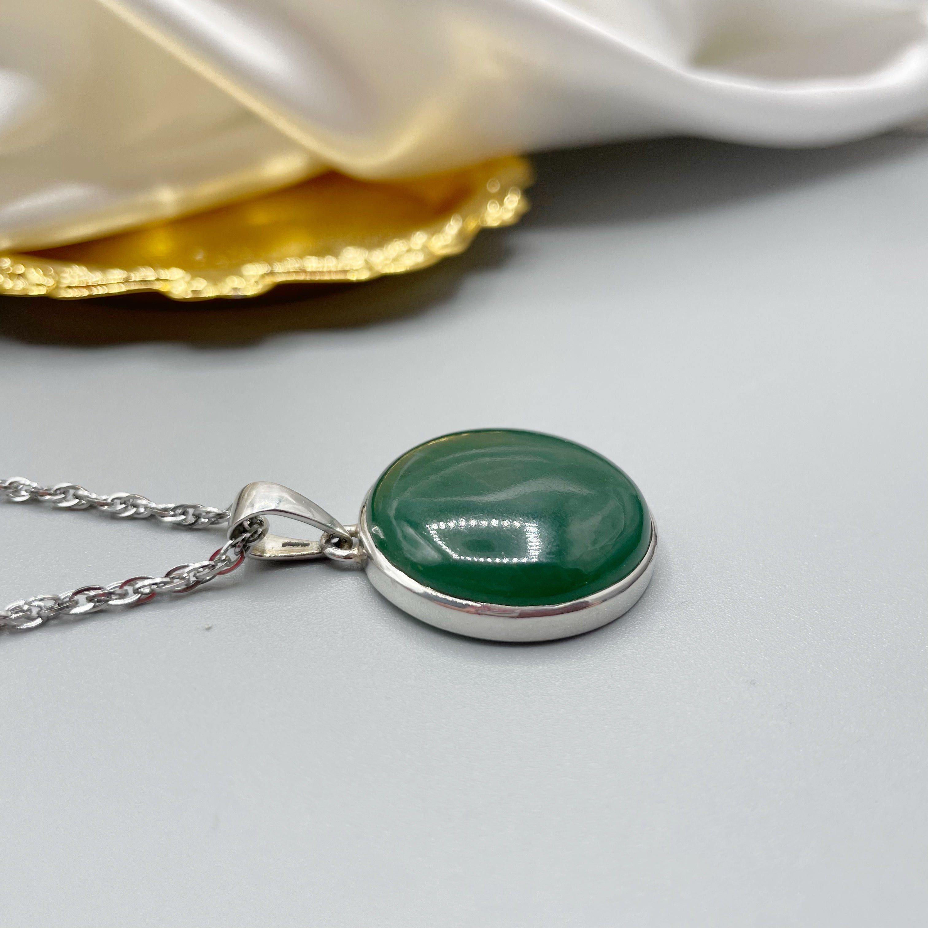 Ciondolo Giada Nefrite Tondo - Argento 925
