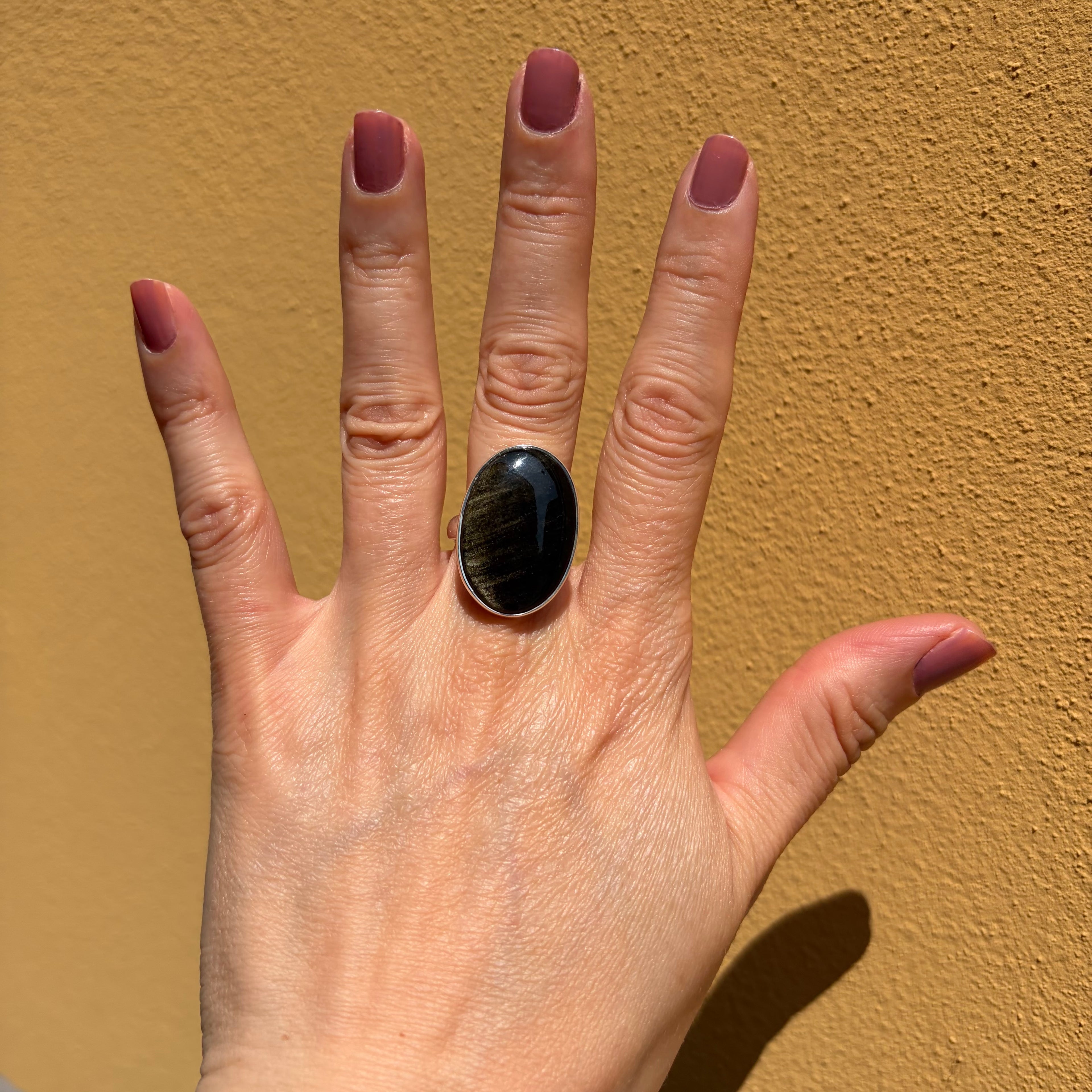 Anello Ossidiana Dorata Ovale - Argento 925