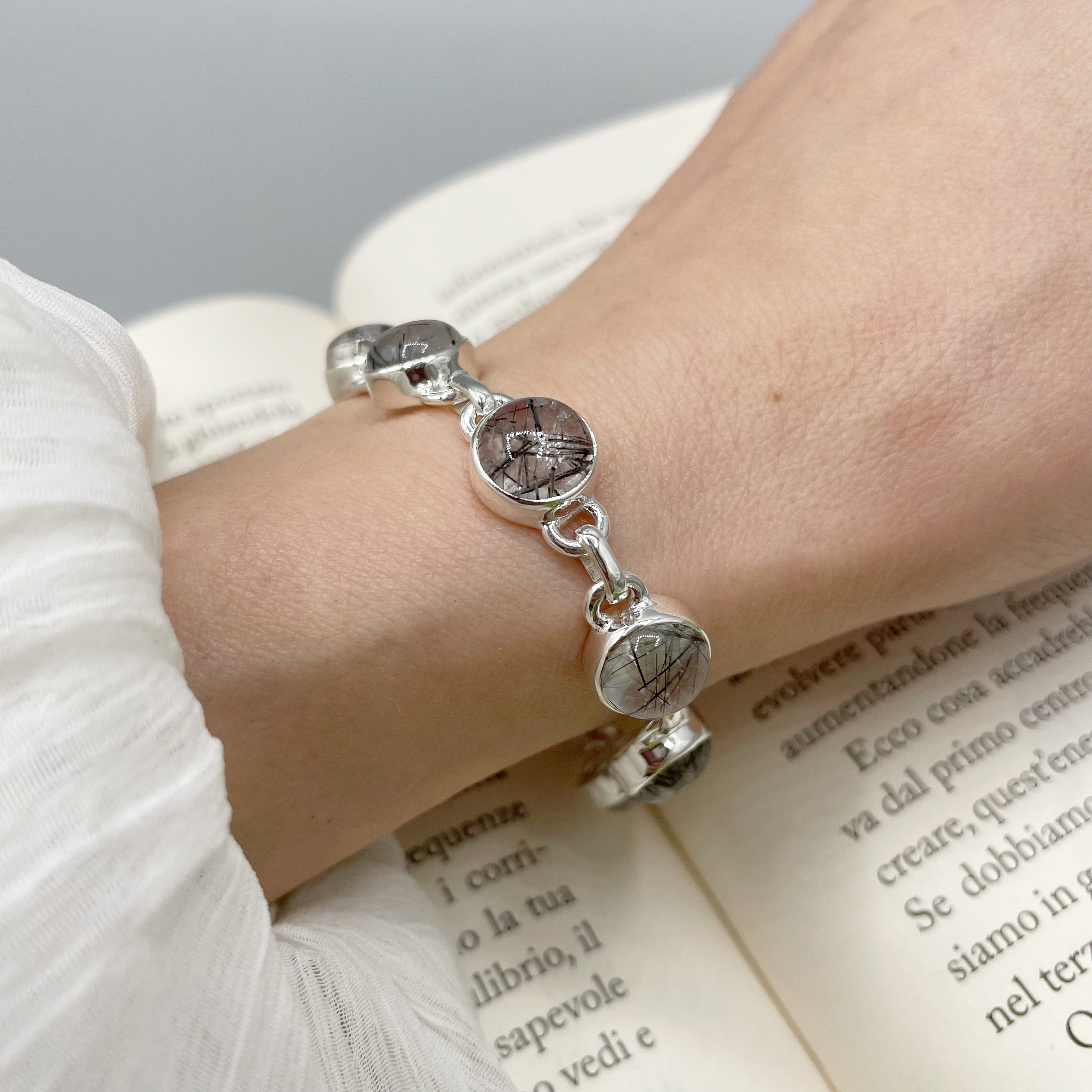 Bracciale Quarzo Tormalinato e Argento 925 - tondo