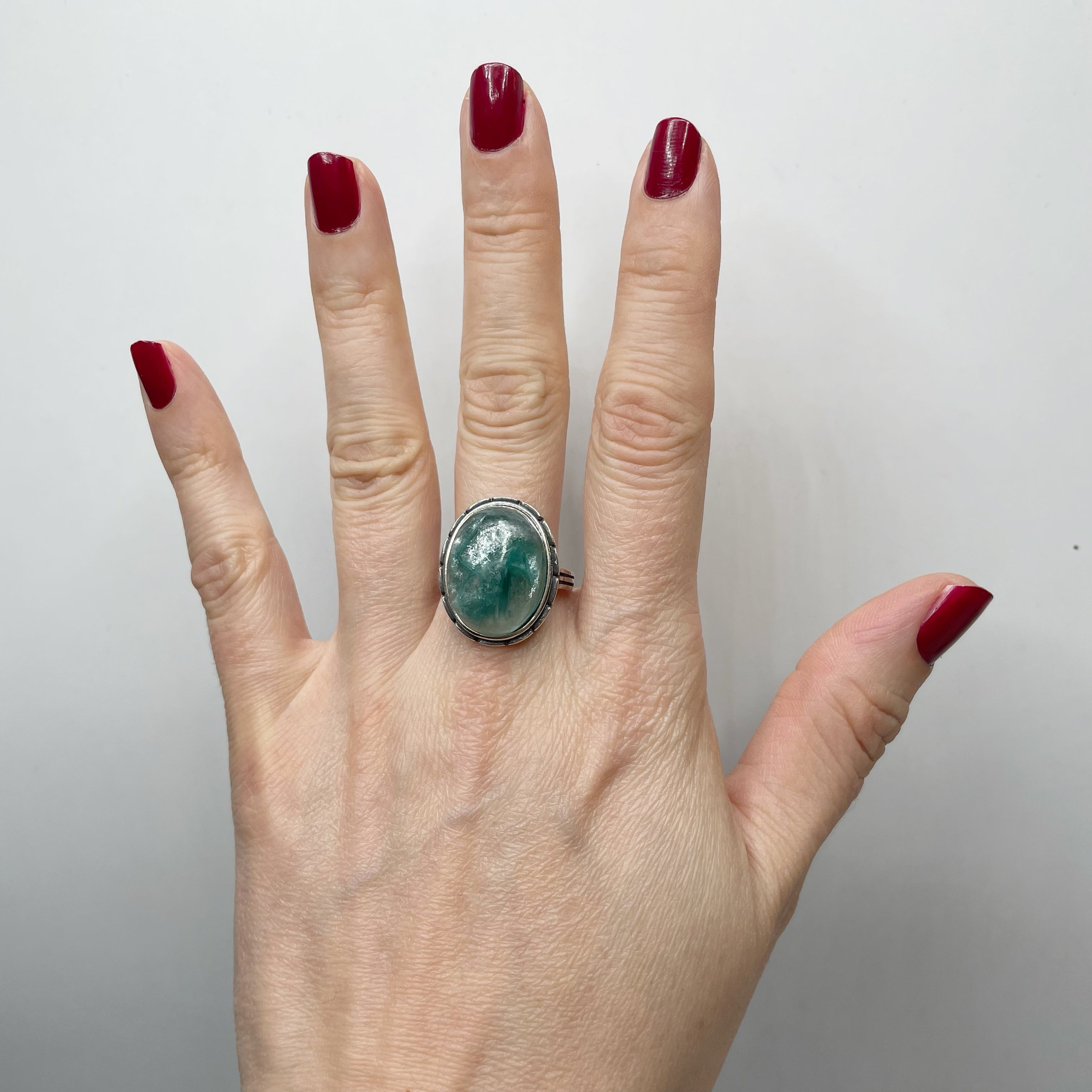 Anello Lepidolite Verde Ovale - Argento 925