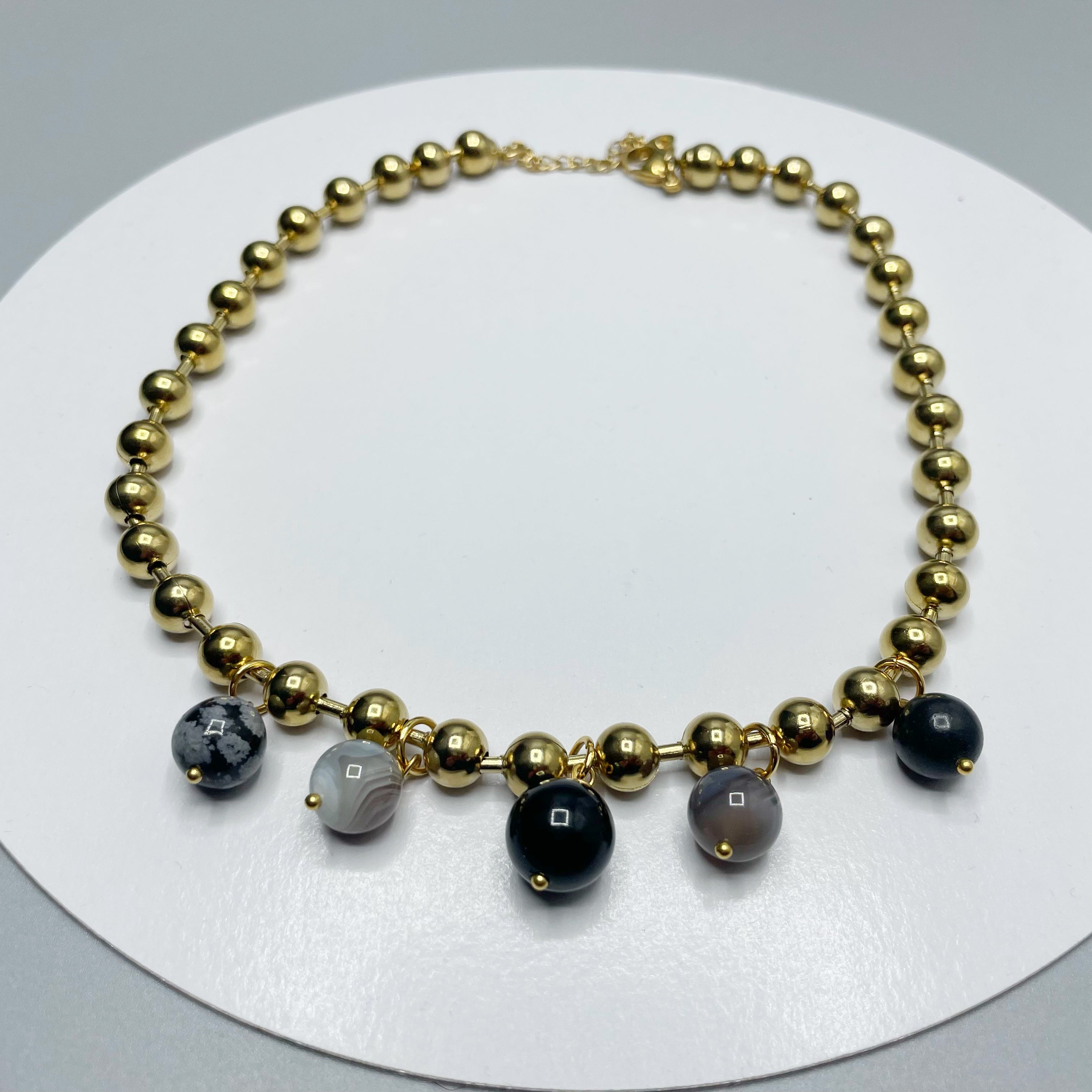 Girocollo Cerchio Protettivo Gold - Occhio di Shiva, Shungite, Ossidiana, Onice