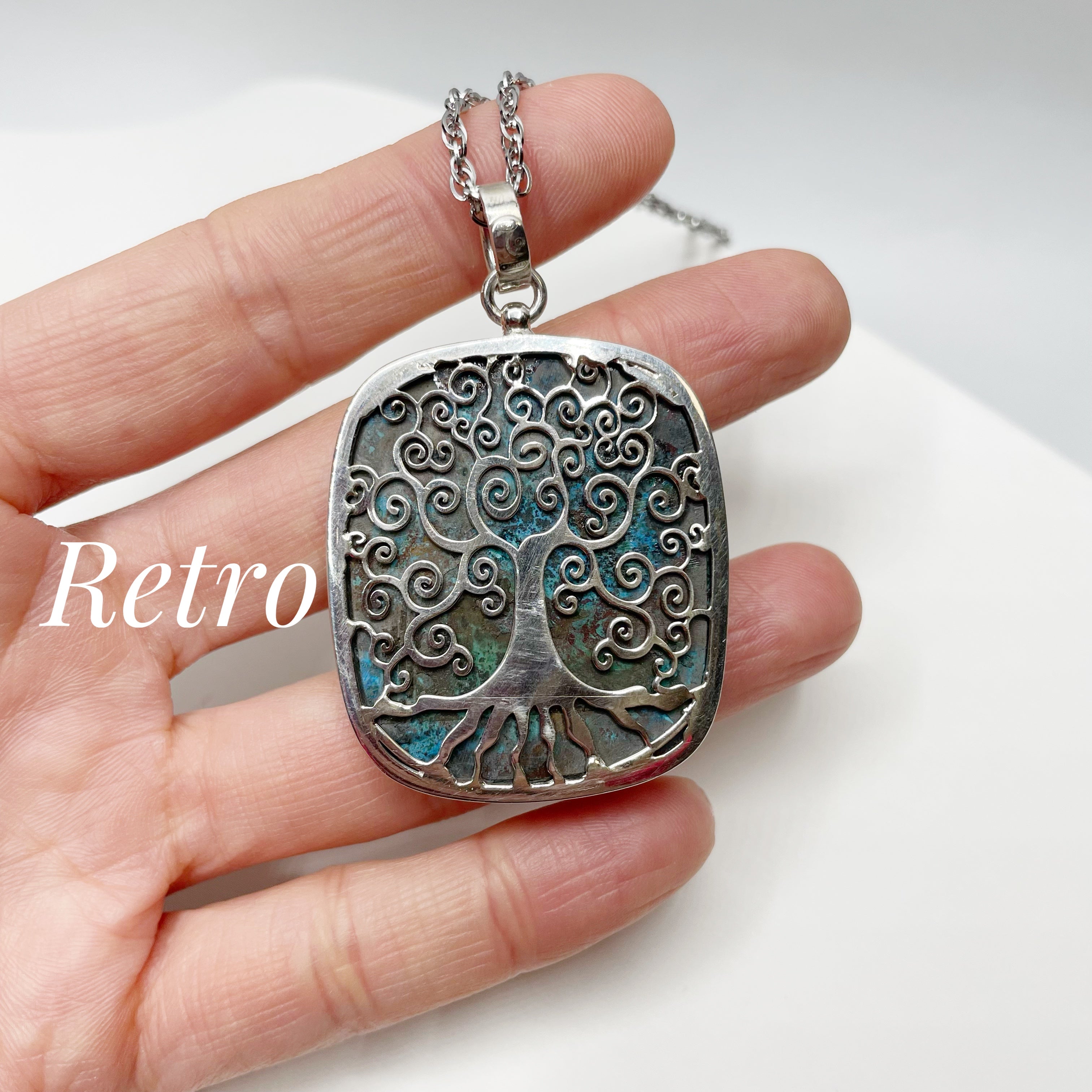 Ciondolo Crisocolla con Albero della Vita - Argento 925