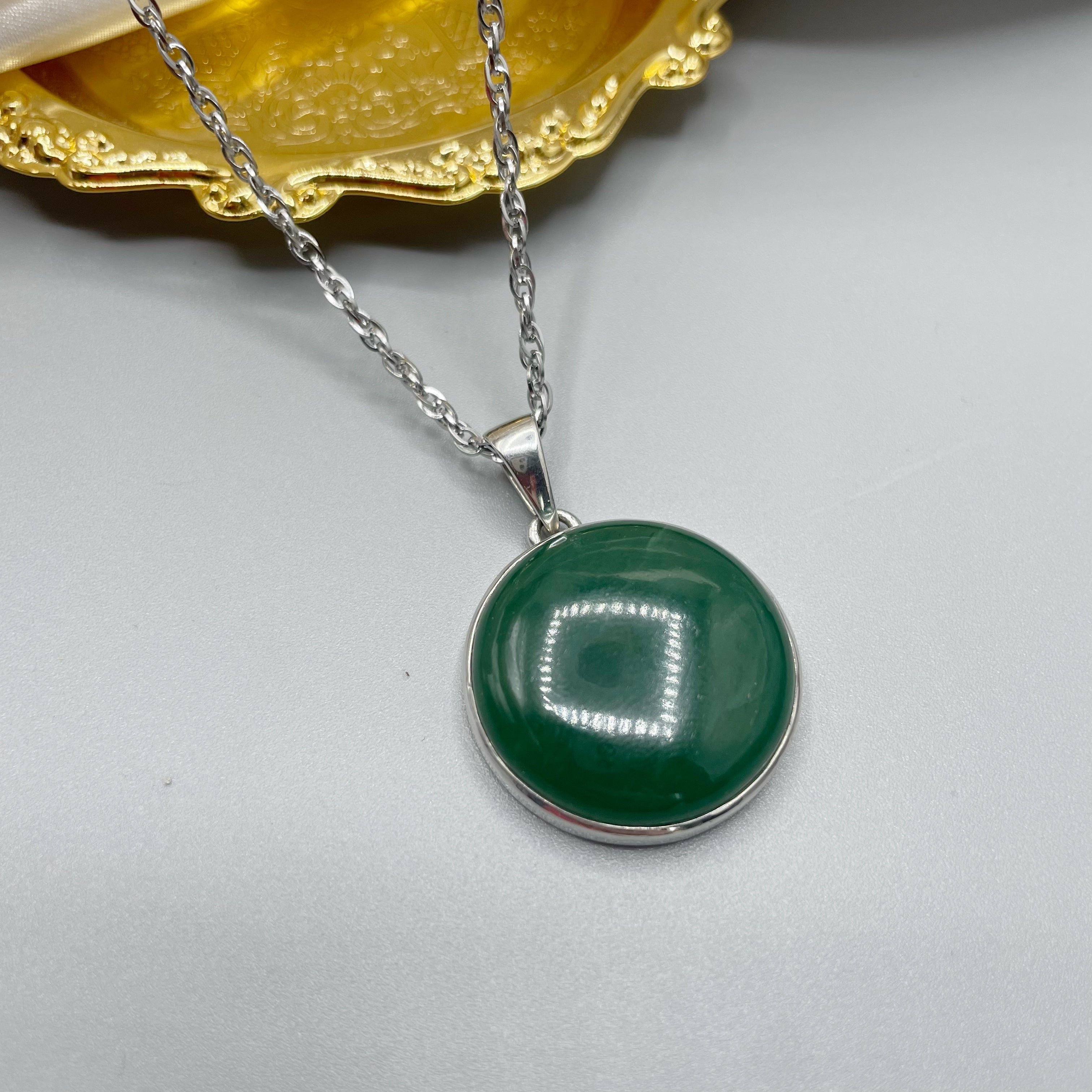 Ciondolo Giada Nefrite Tondo - Argento 925