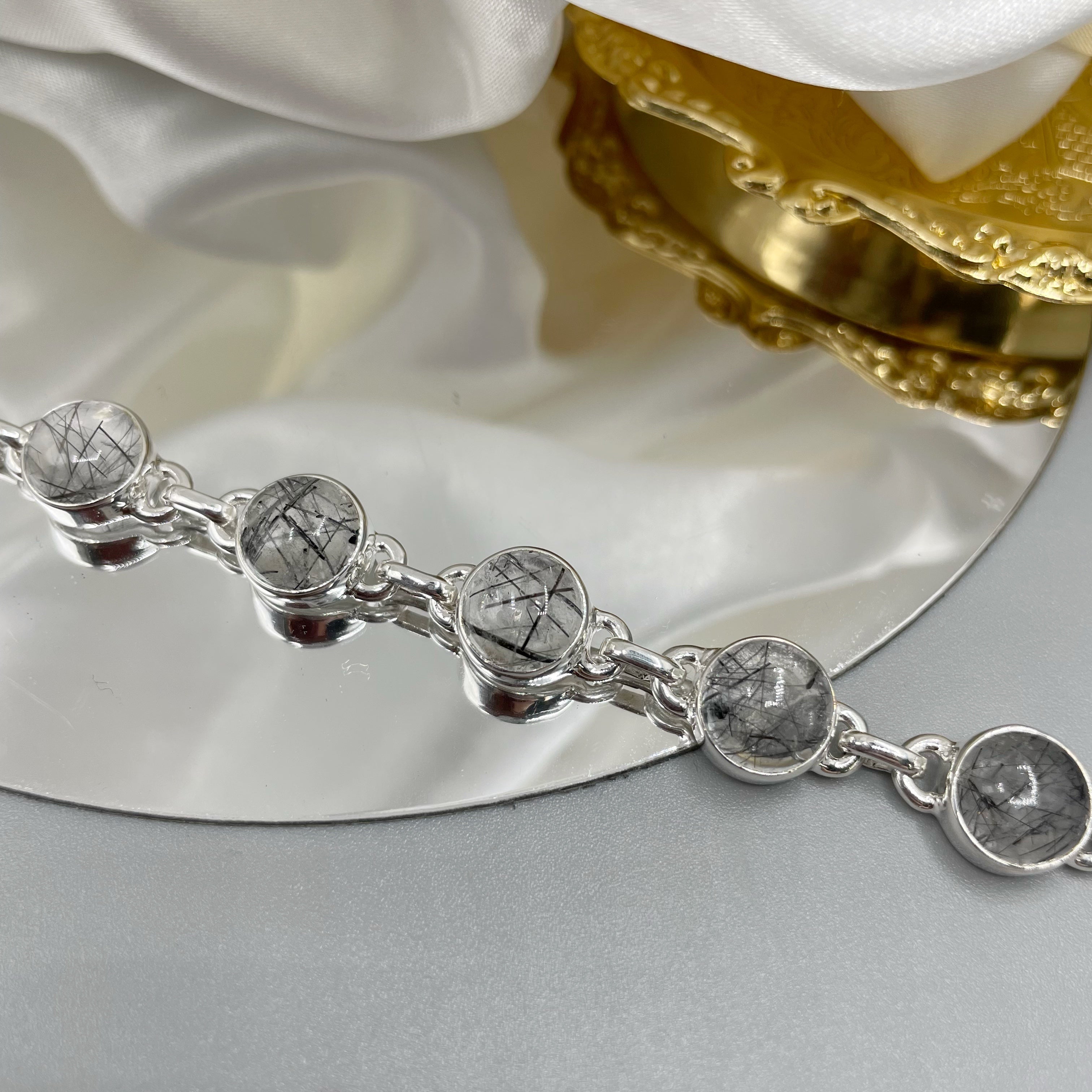 Bracciale Quarzo Tormalinato e Argento 925 - tondo