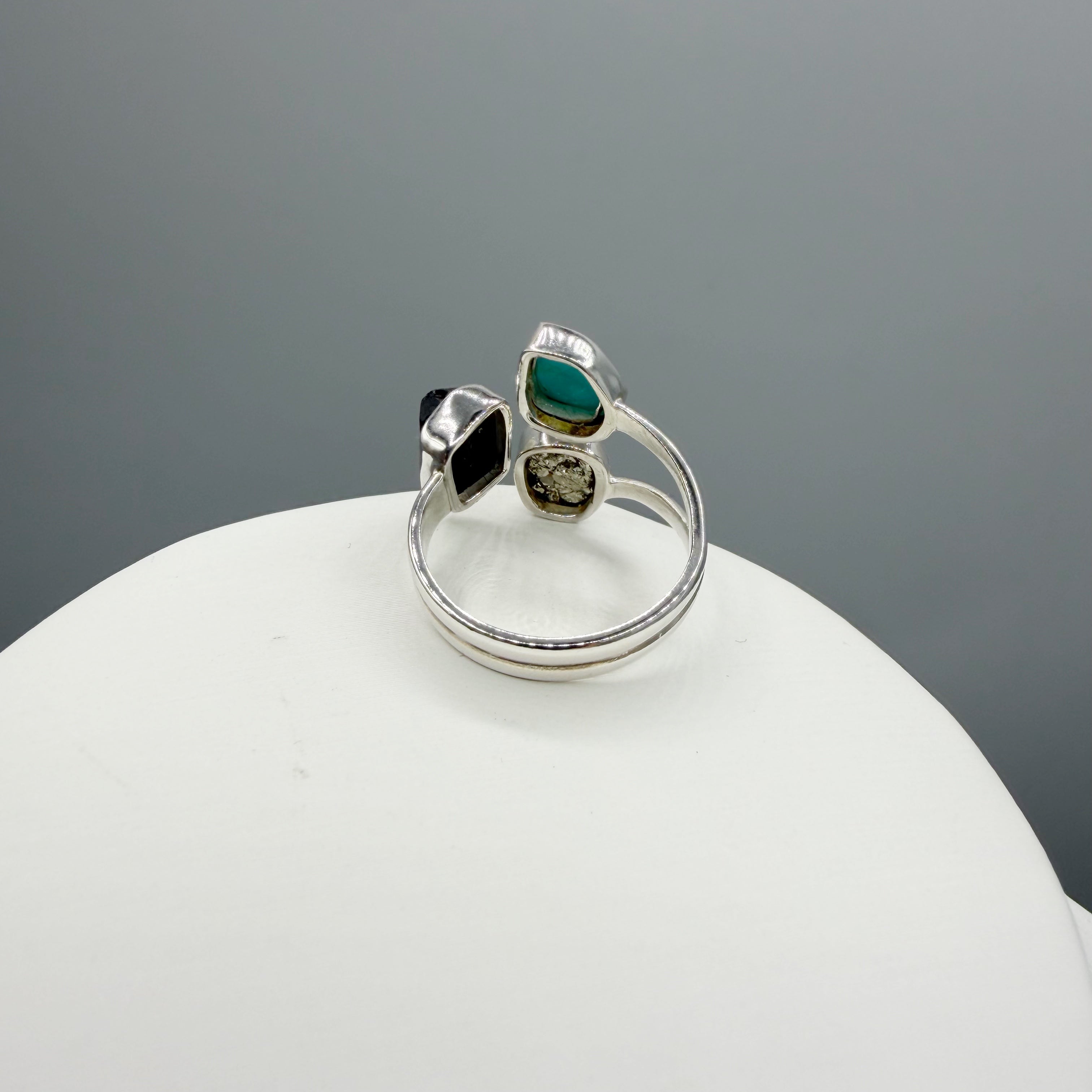 Anello Pirite, Turchese, Tormalina - Argento 925