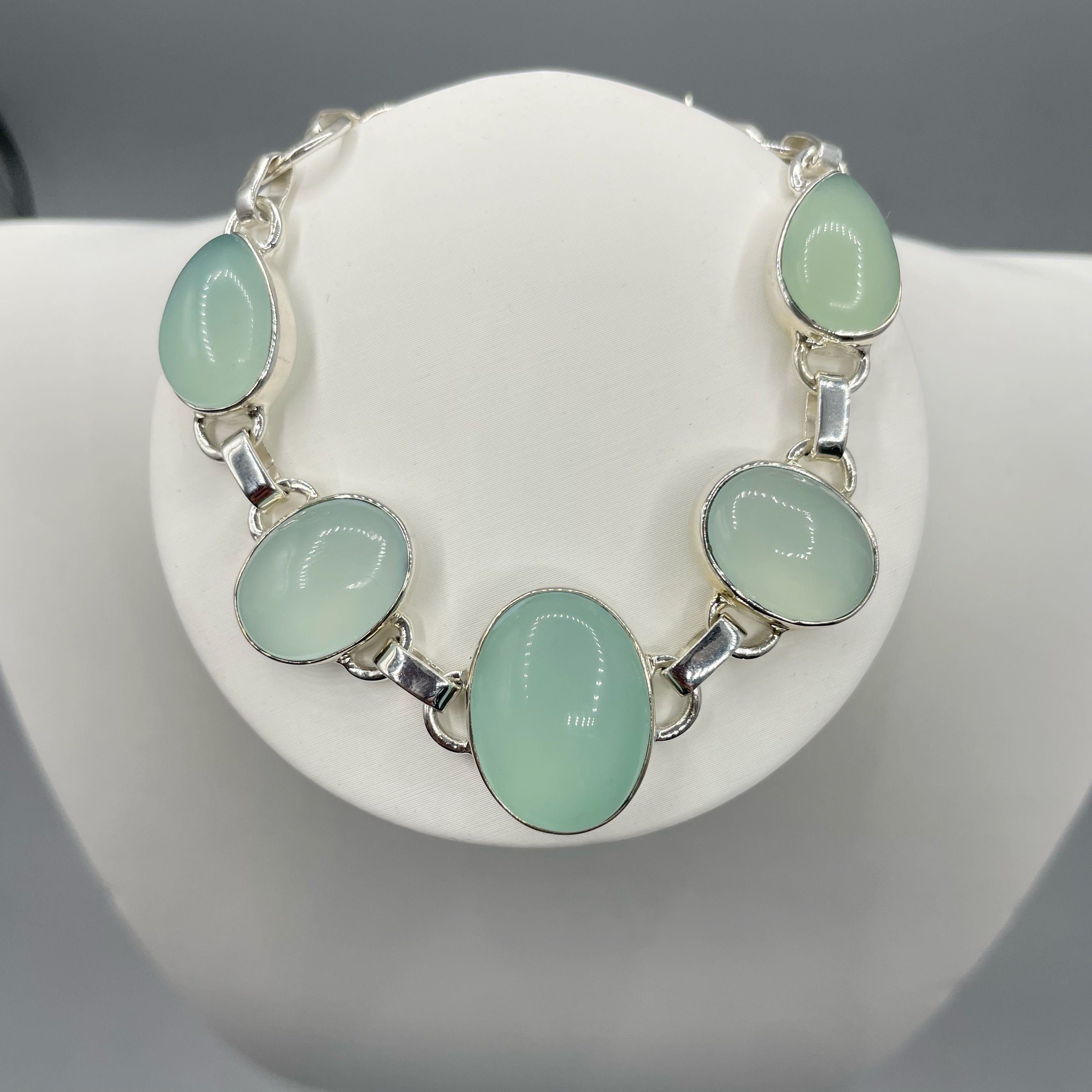 Bracciale Calcedonio Acqua e Argento 925 - Ovale