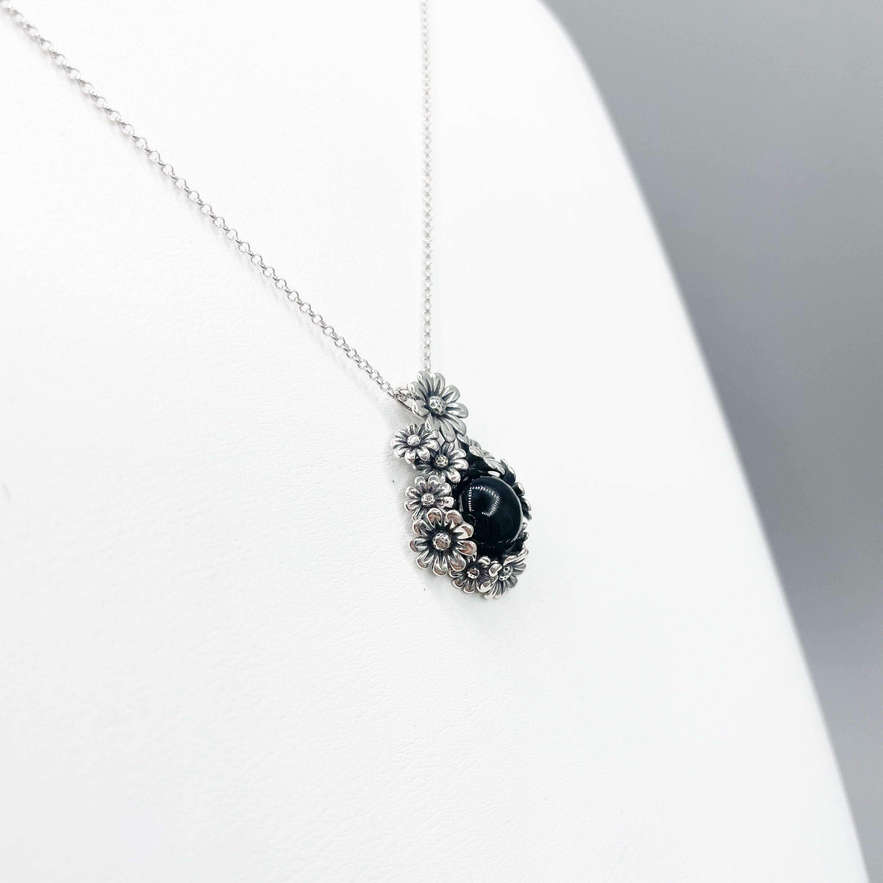 Collana Fiore Onice - Argento 925