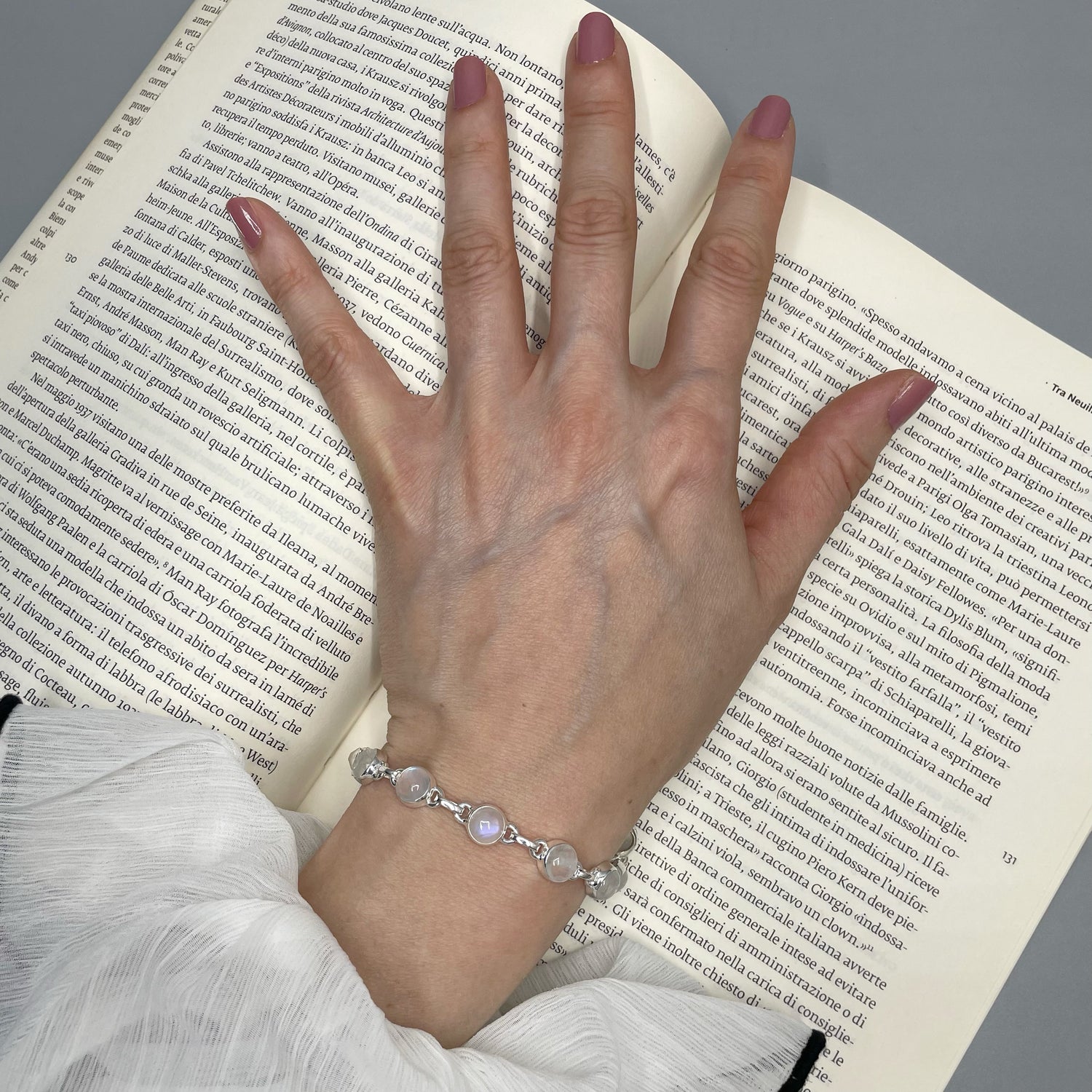 Bracciale Labradorite Bianca e Argento 925 - tondo