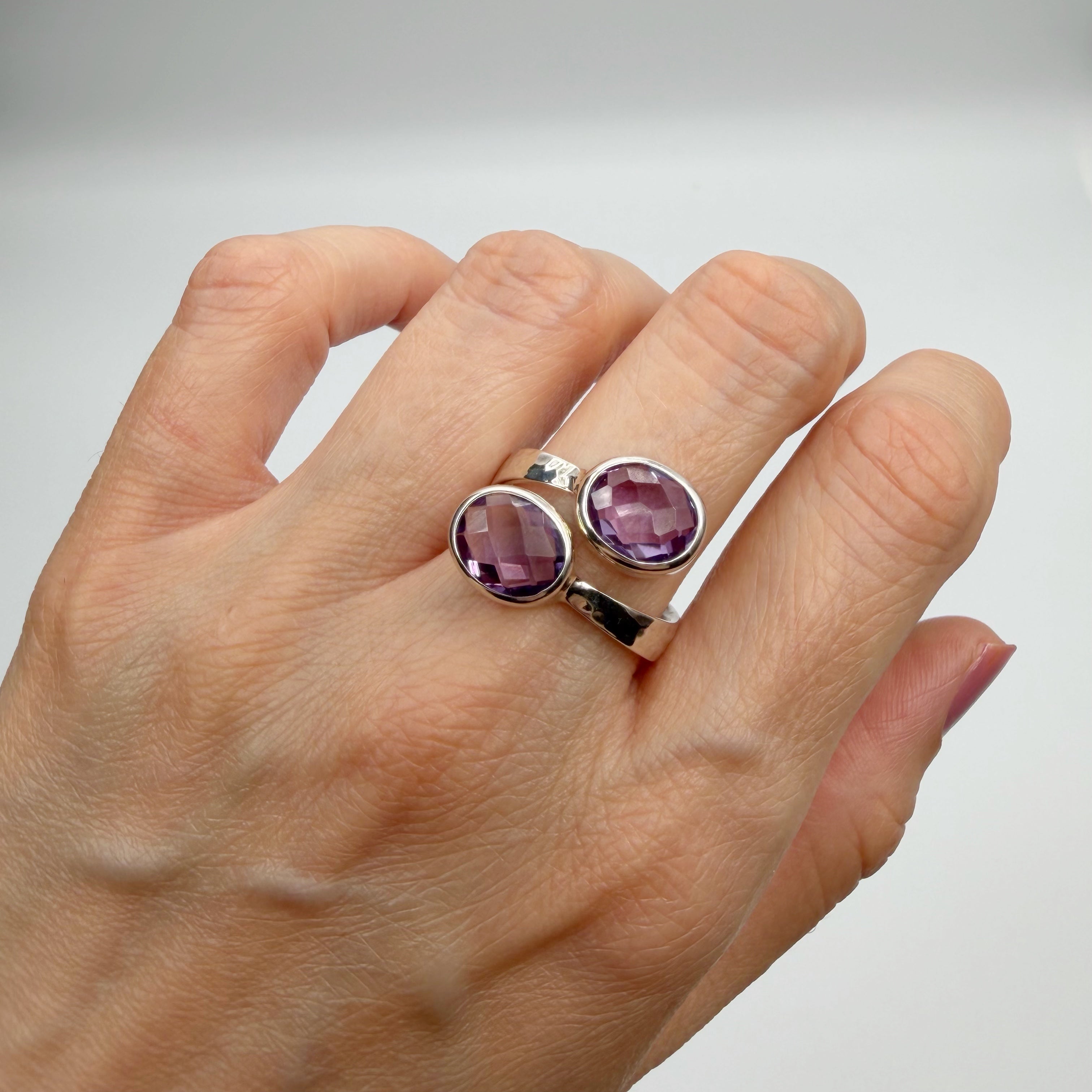 Anello Double Ametista Sfaccettata - Argento 925