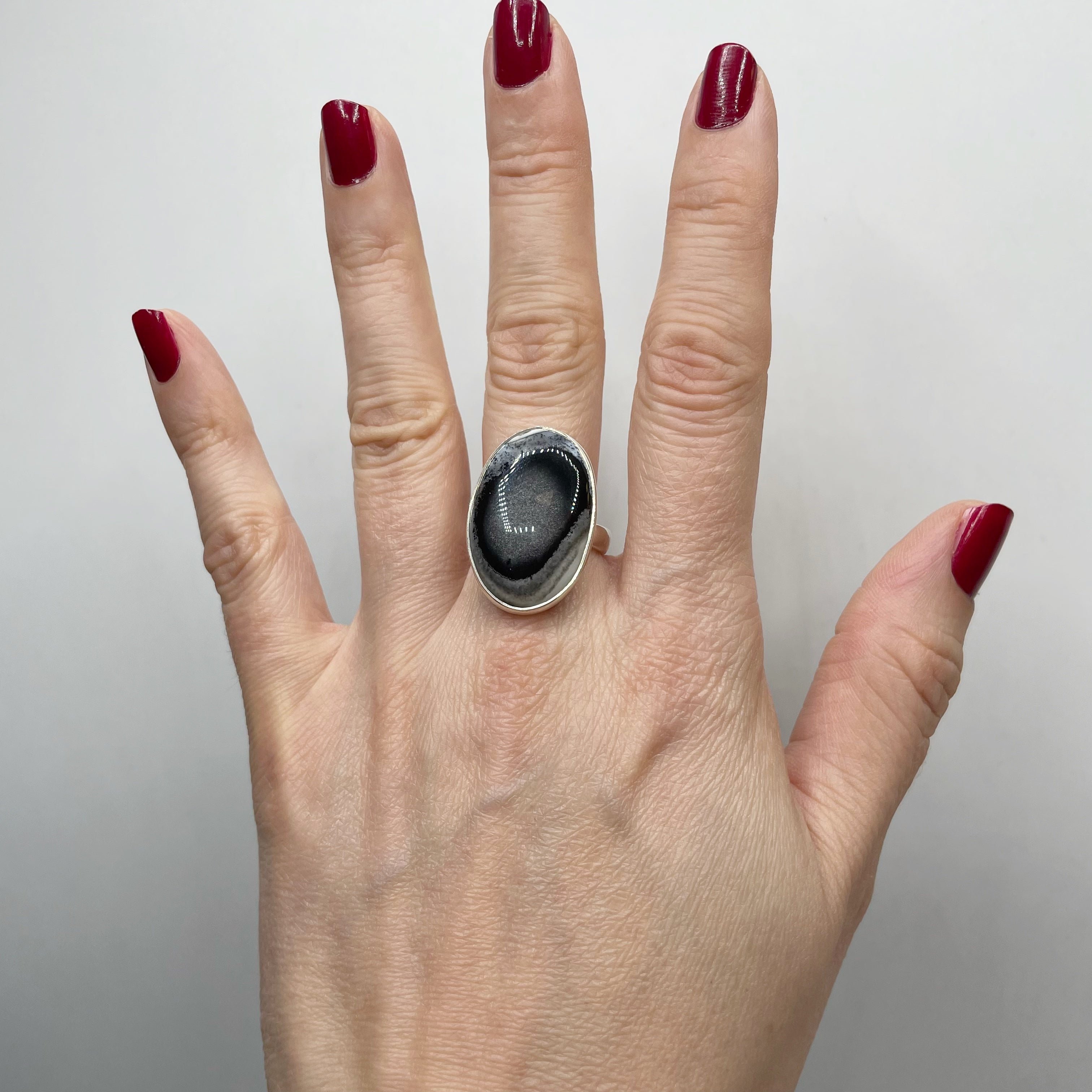 Anello Agata dendritica Ovale - Argento 925