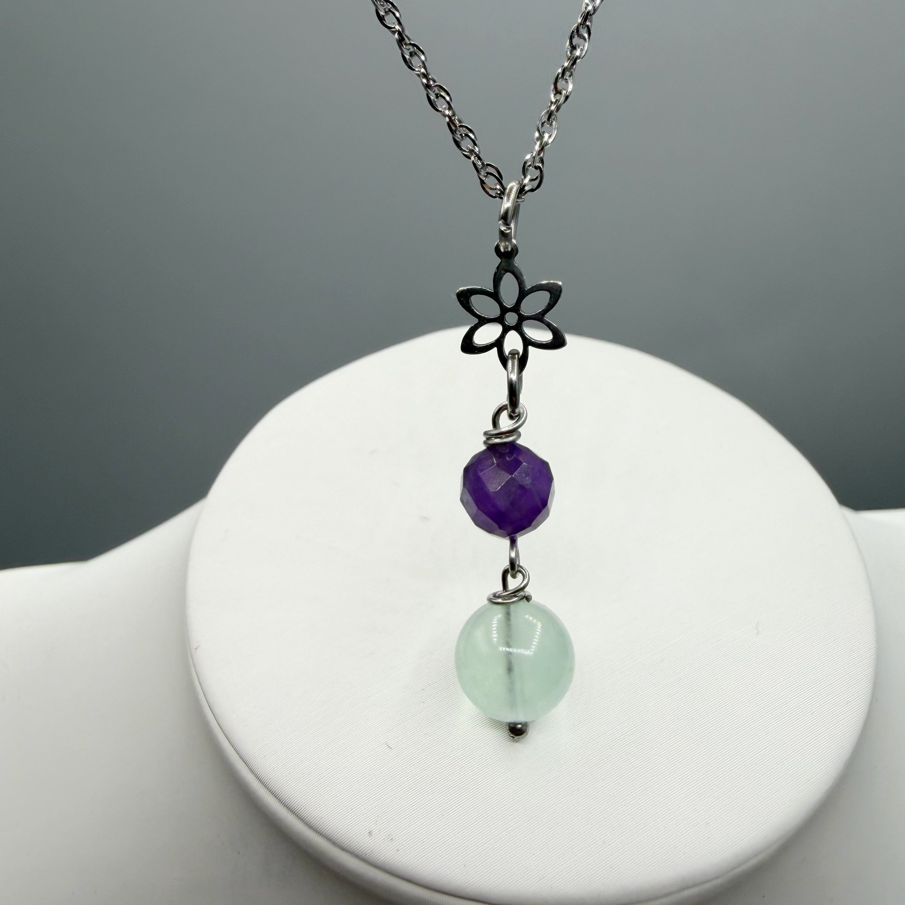 Ciondolo Serenità - Ametista e Fluorite - acciaio inossidabile