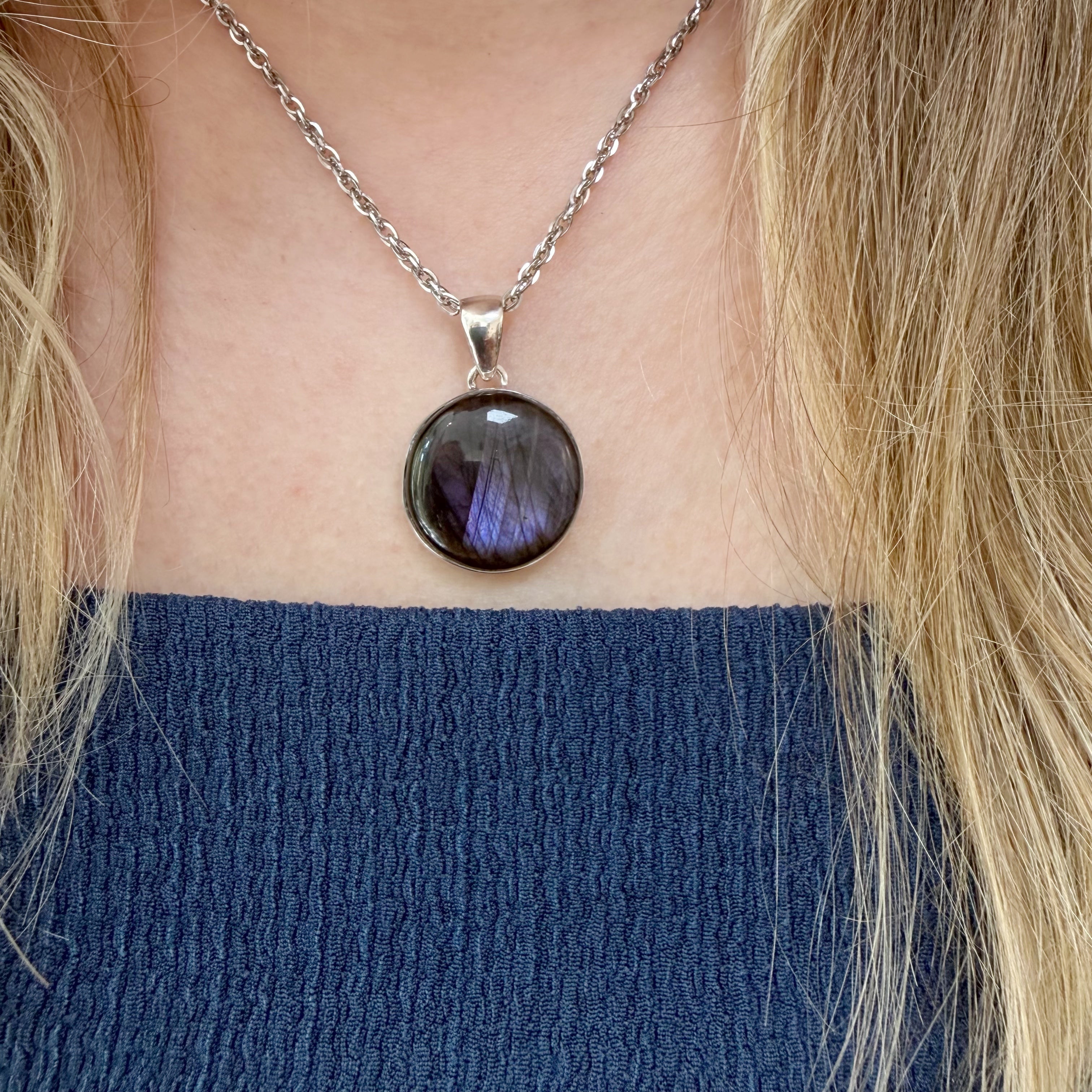 Ciondolo Labradorite Viola - Argento 925 Tondo