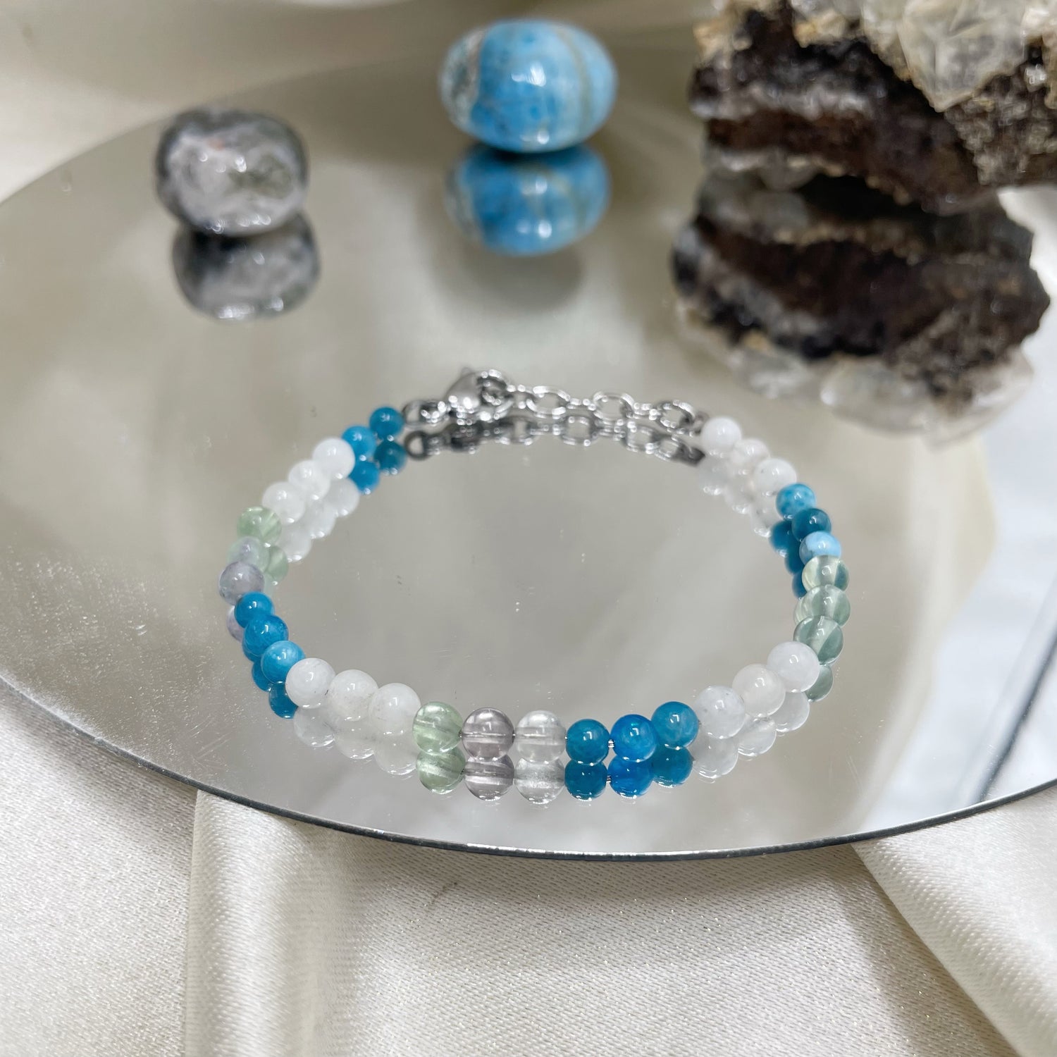 Bracciale Gemelli - Apatite, Fluorite, Labradorite Bianca