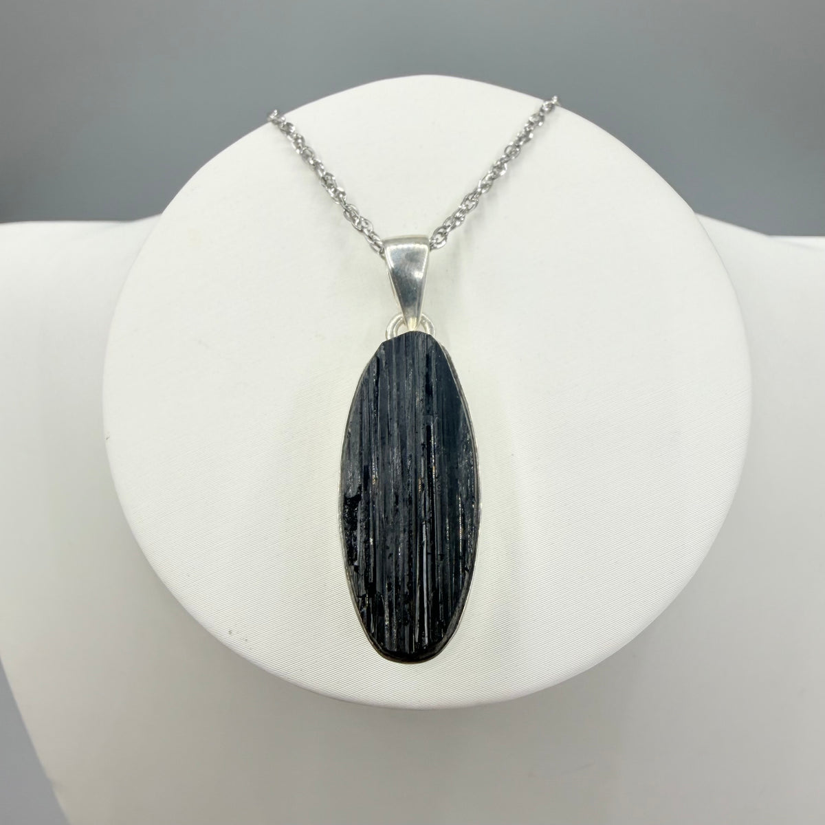 Ciondolo Tormalina Nera Grezza - Argento 925 - Ovale