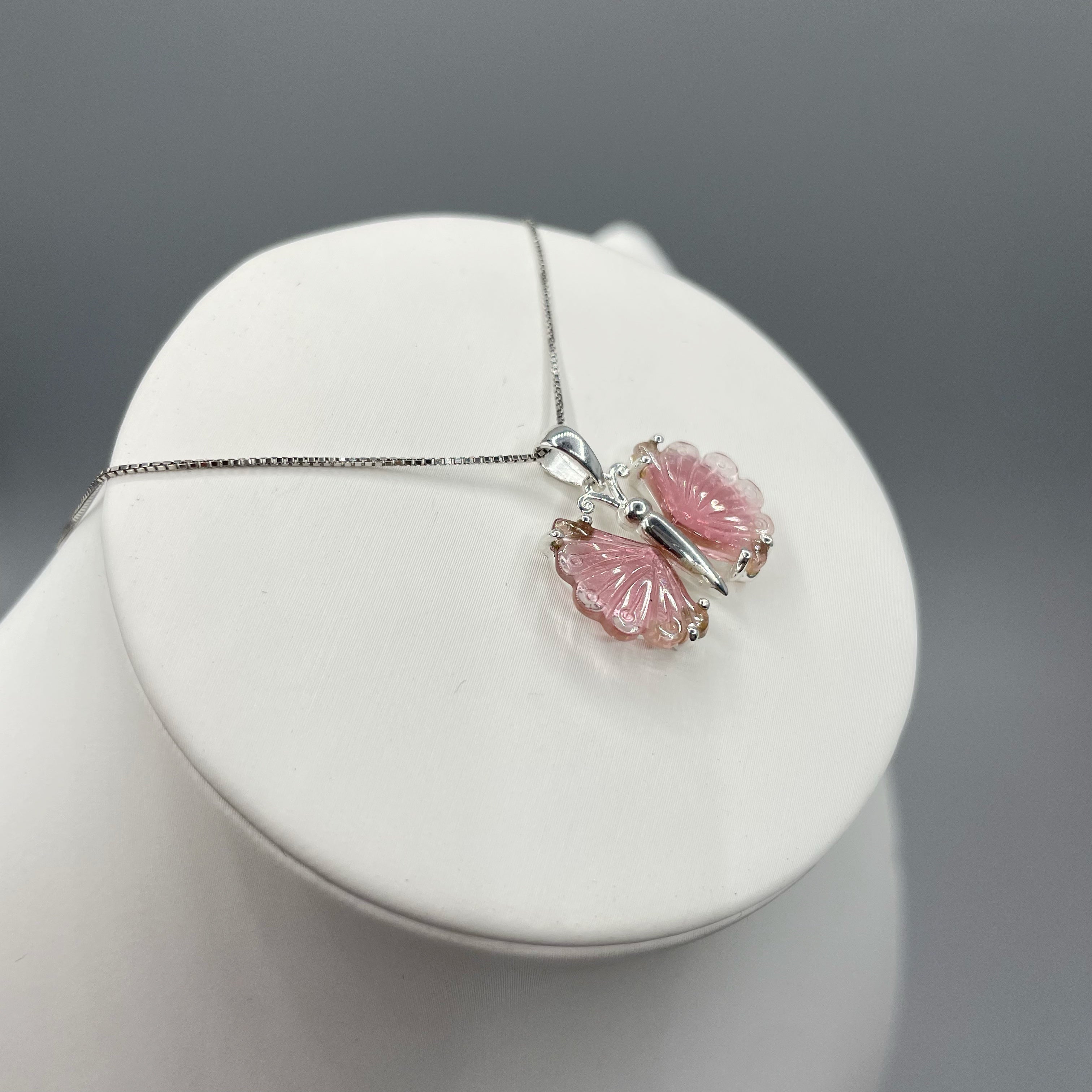 Ciondolo Farfalla Tormalina Rosa e Argento 925