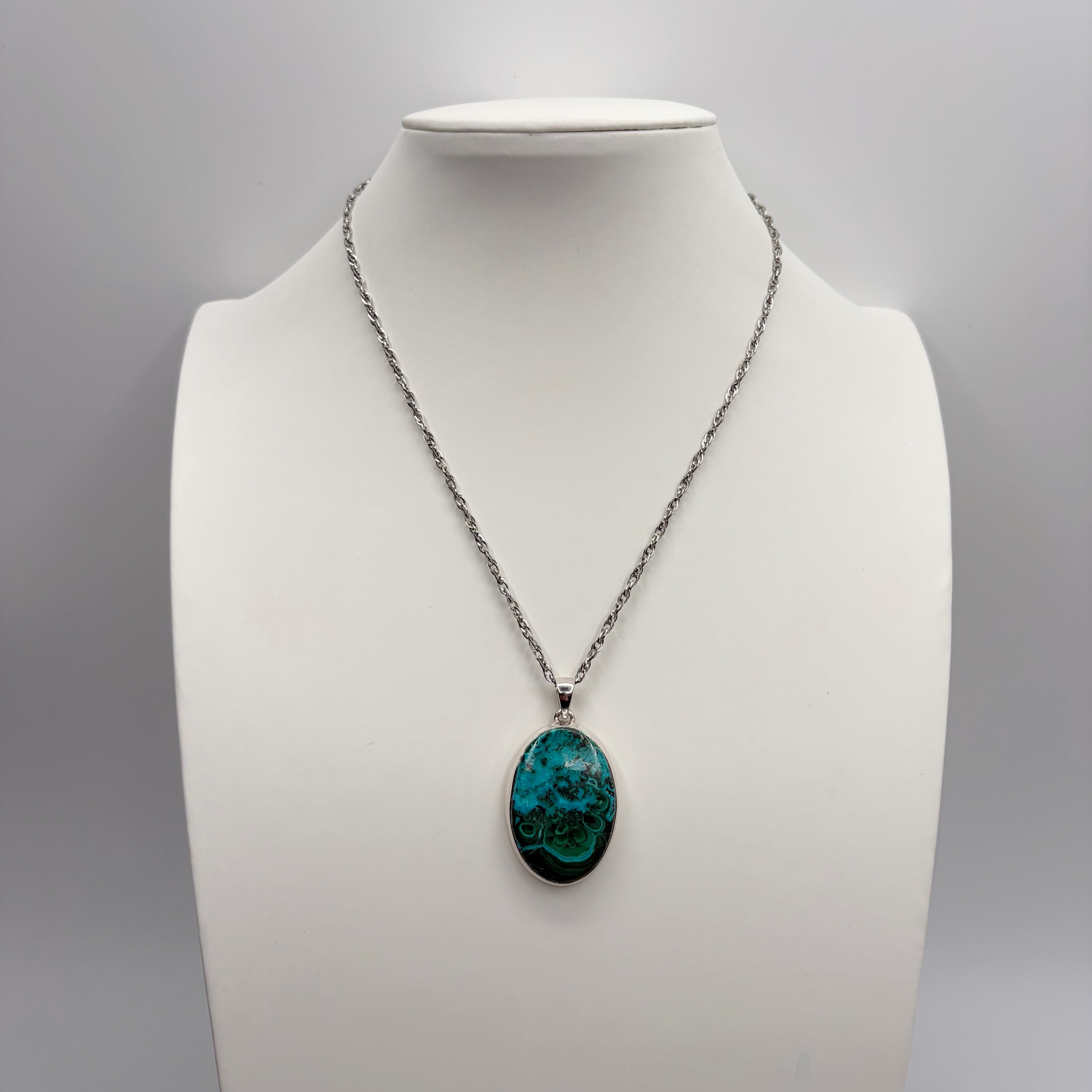 Ciondolo Malachite e Crisocolla Argento 925 - Ovale