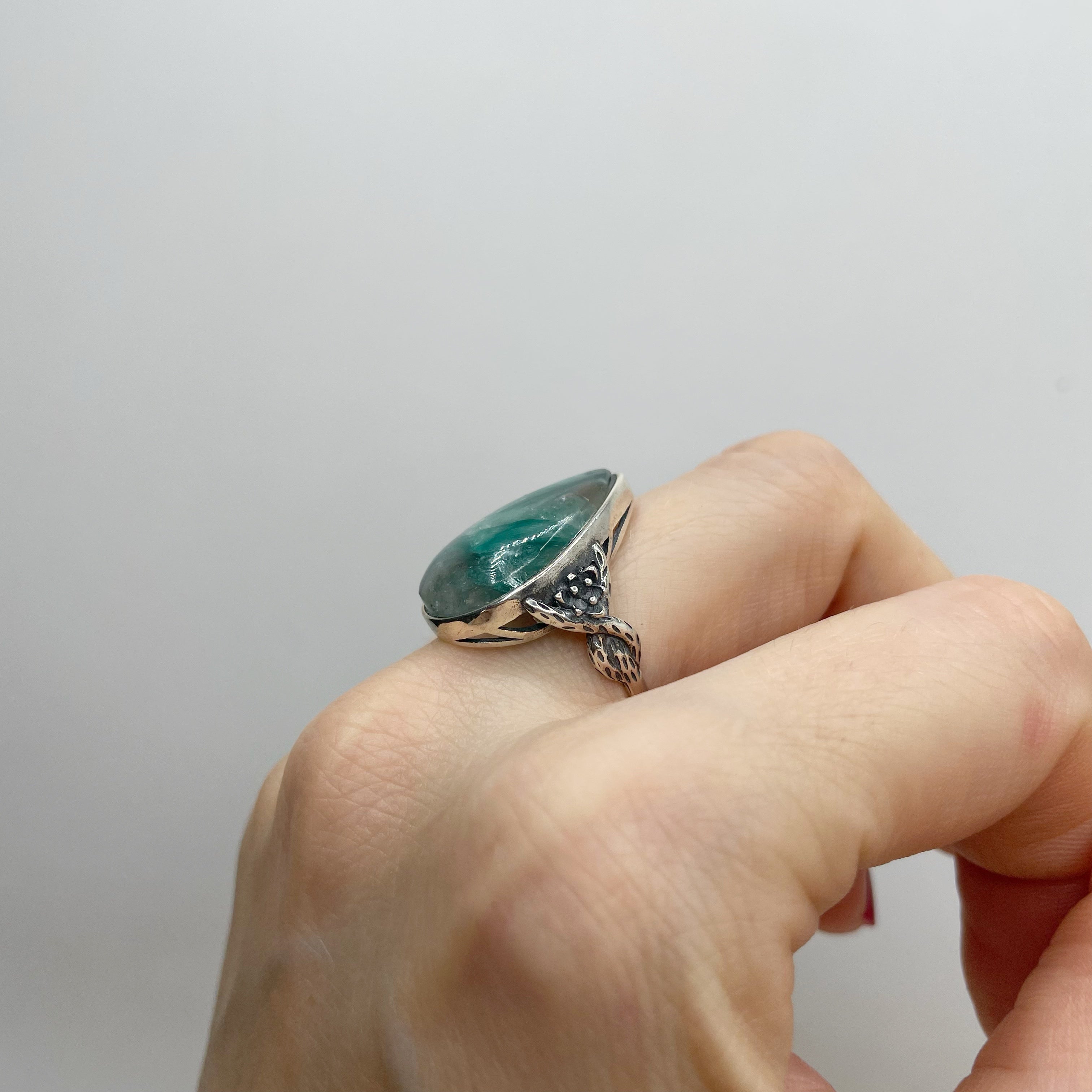 Anello Lepidolite Verde a Goccia - Argento 925