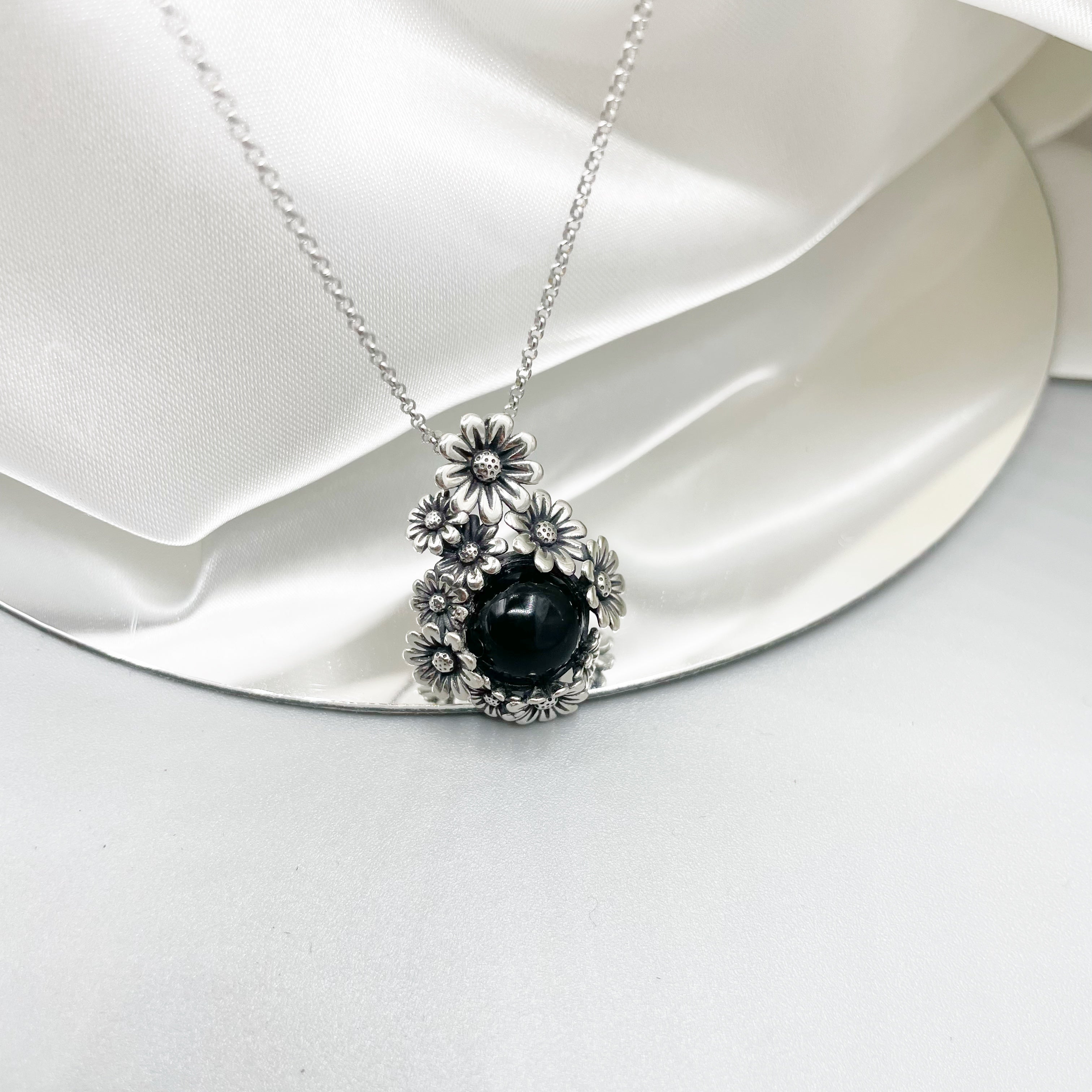 Collana Fiore Onice - Argento 925