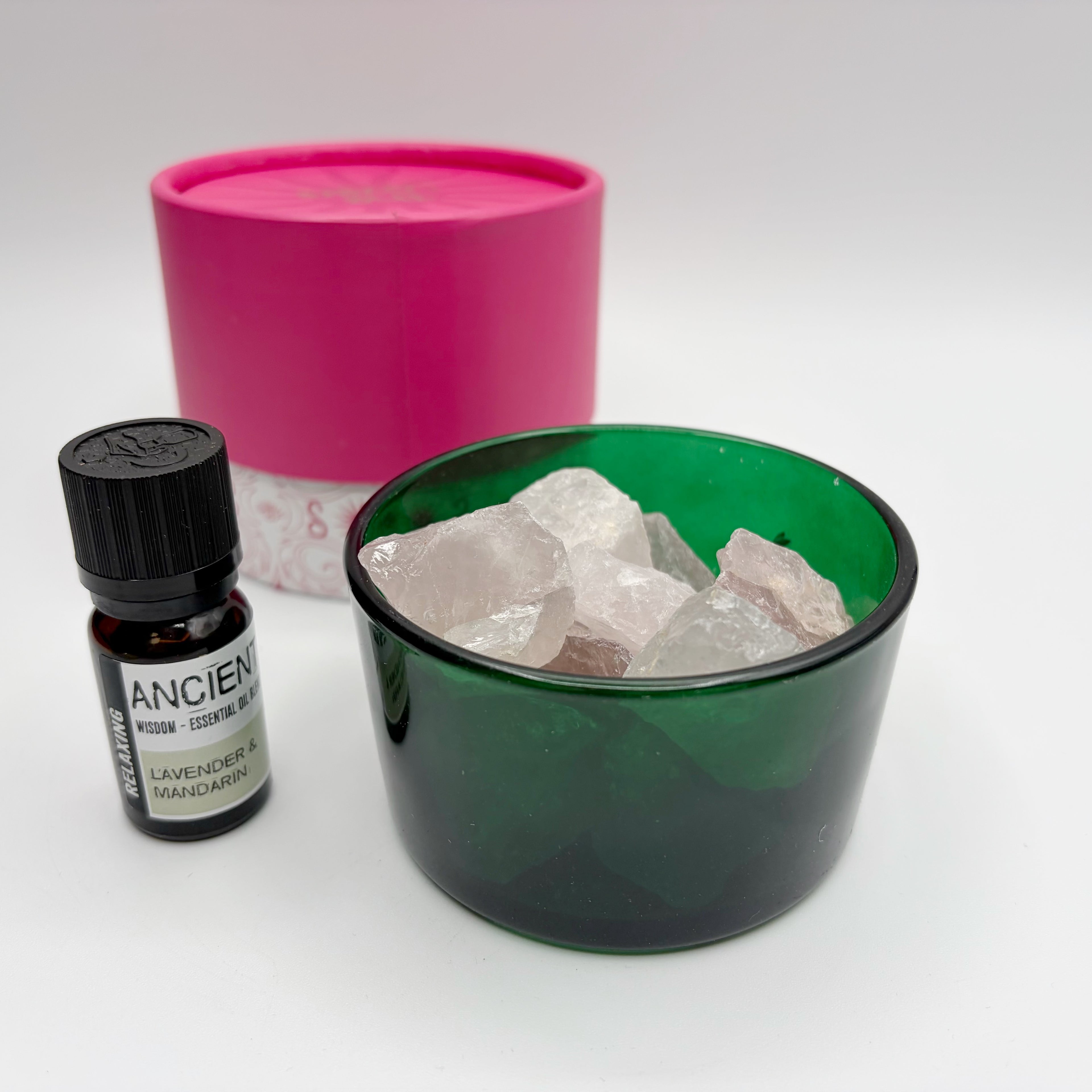 Diffusore con Pietre Naturali ed Essenza - Quarzo Rosa (Serenità e amore)