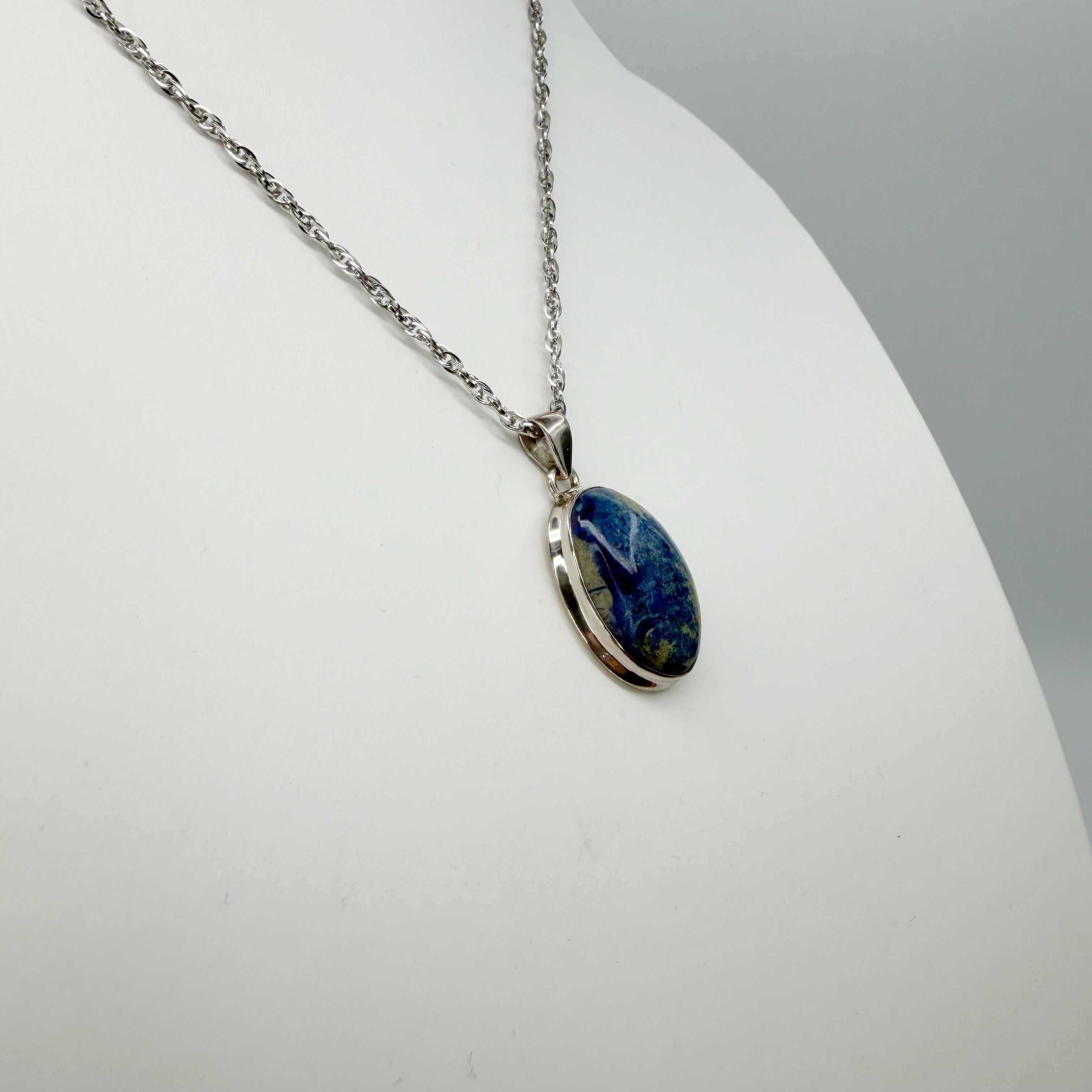 Ciondolo Azzurrite e Argento 925 - Ovale