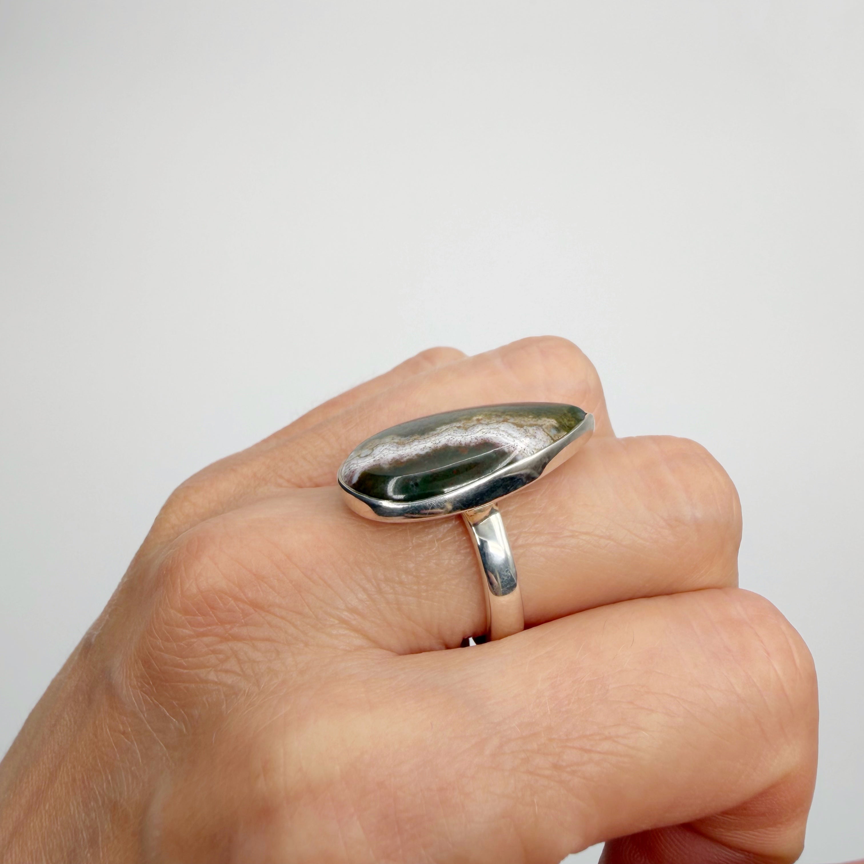 Anello Diaspro Oceano Argento 925 - a Goccia