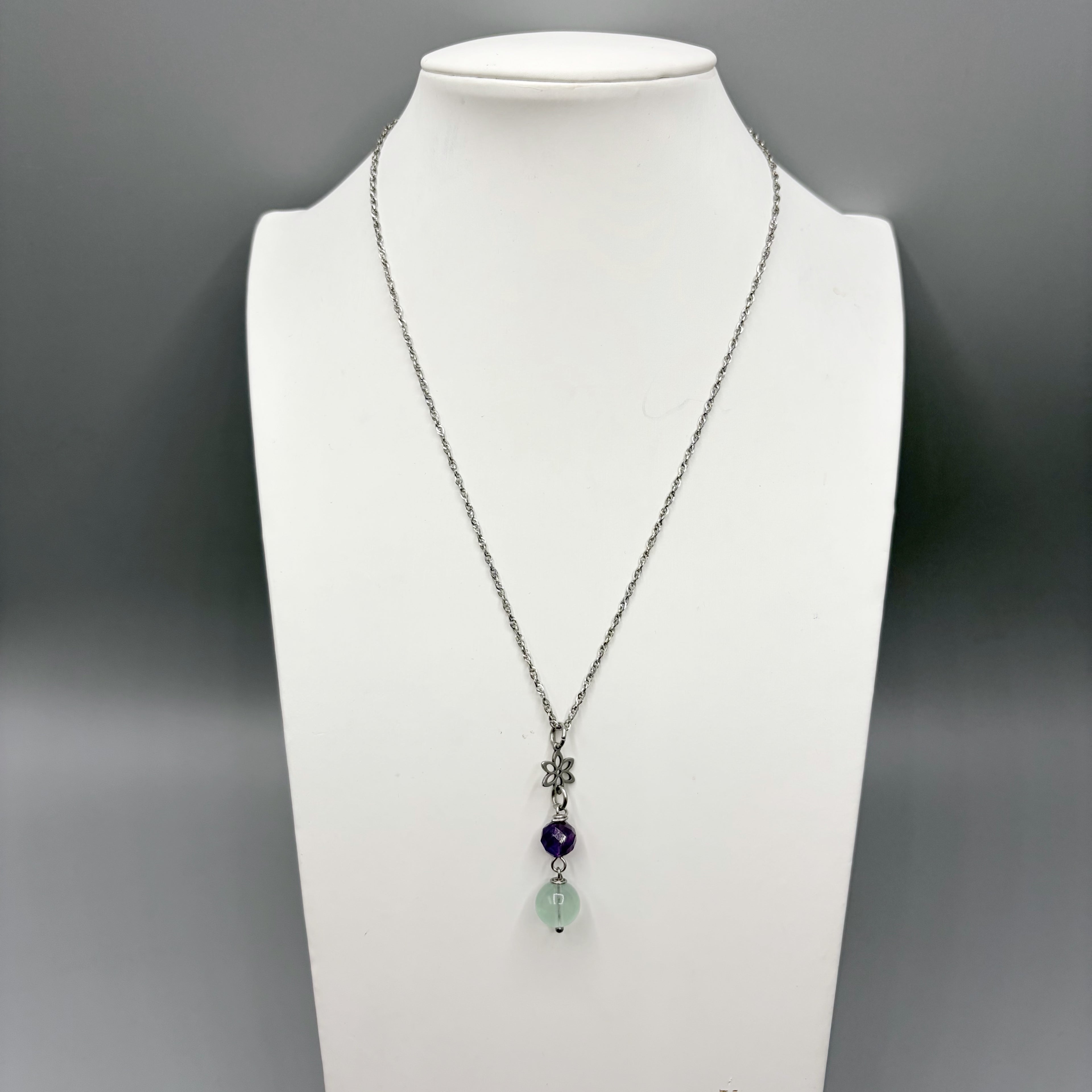 Ciondolo Serenità - Ametista e Fluorite - acciaio inossidabile