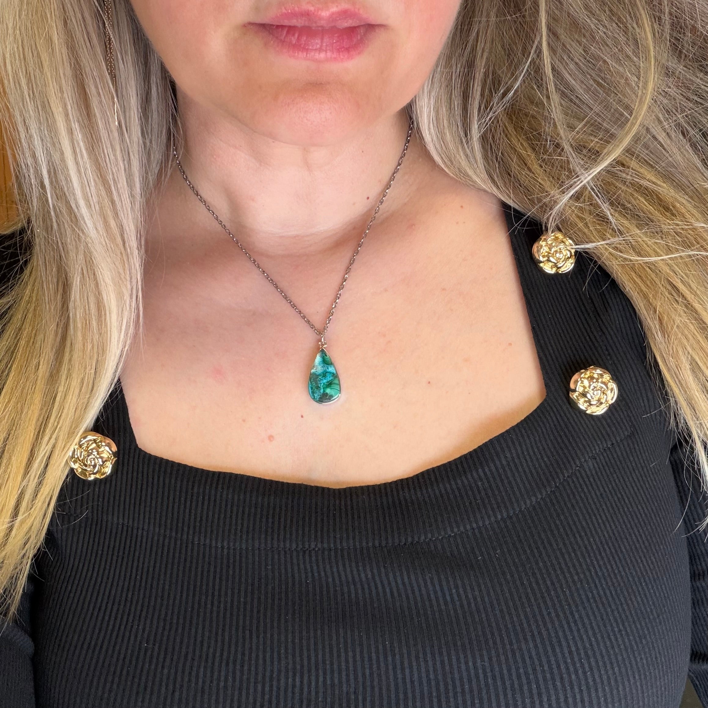 Ciondolo Malachite e Crisocolla Argento 925 - a goccia