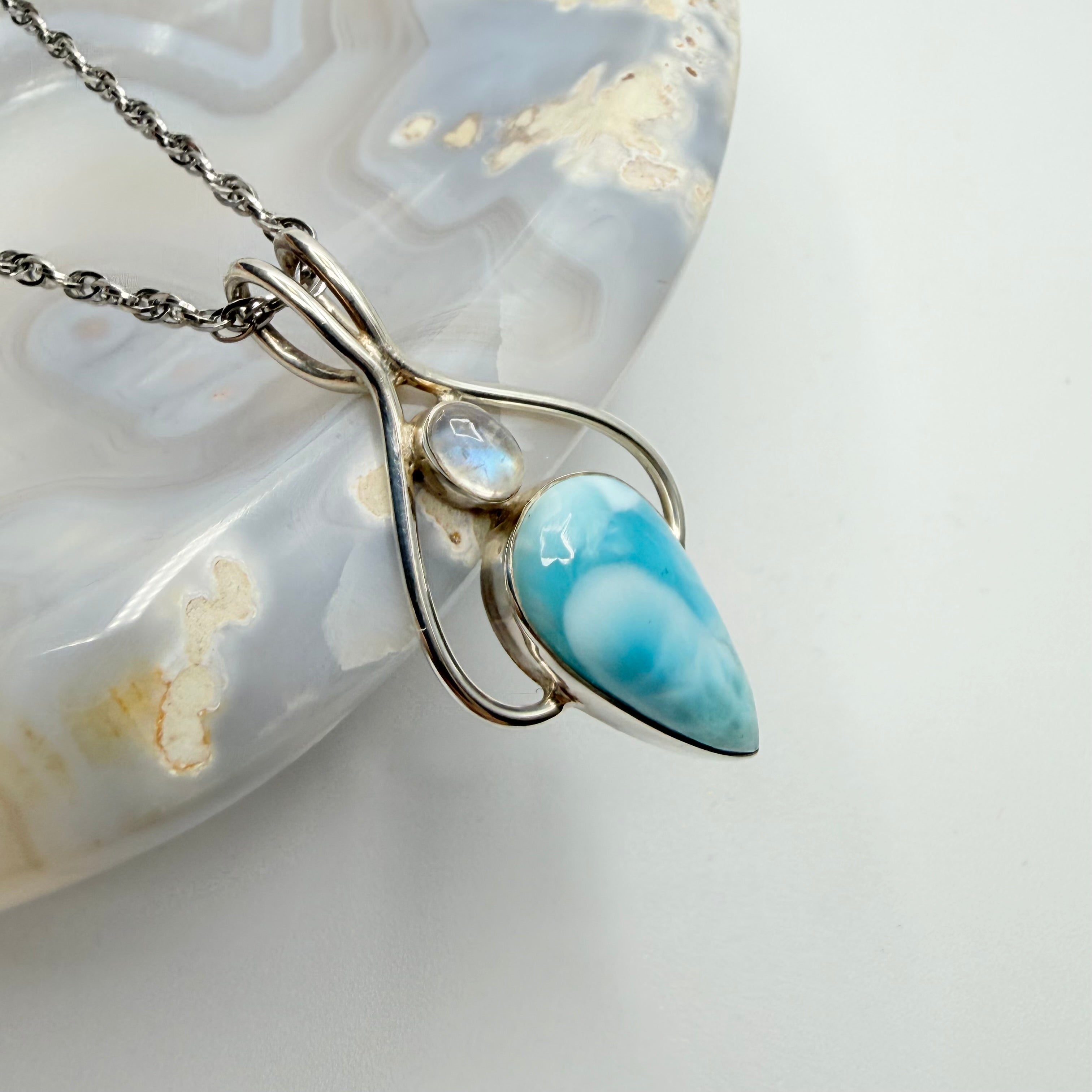 Ciondolo Larimar e Labradorite Bianca | Argento 925