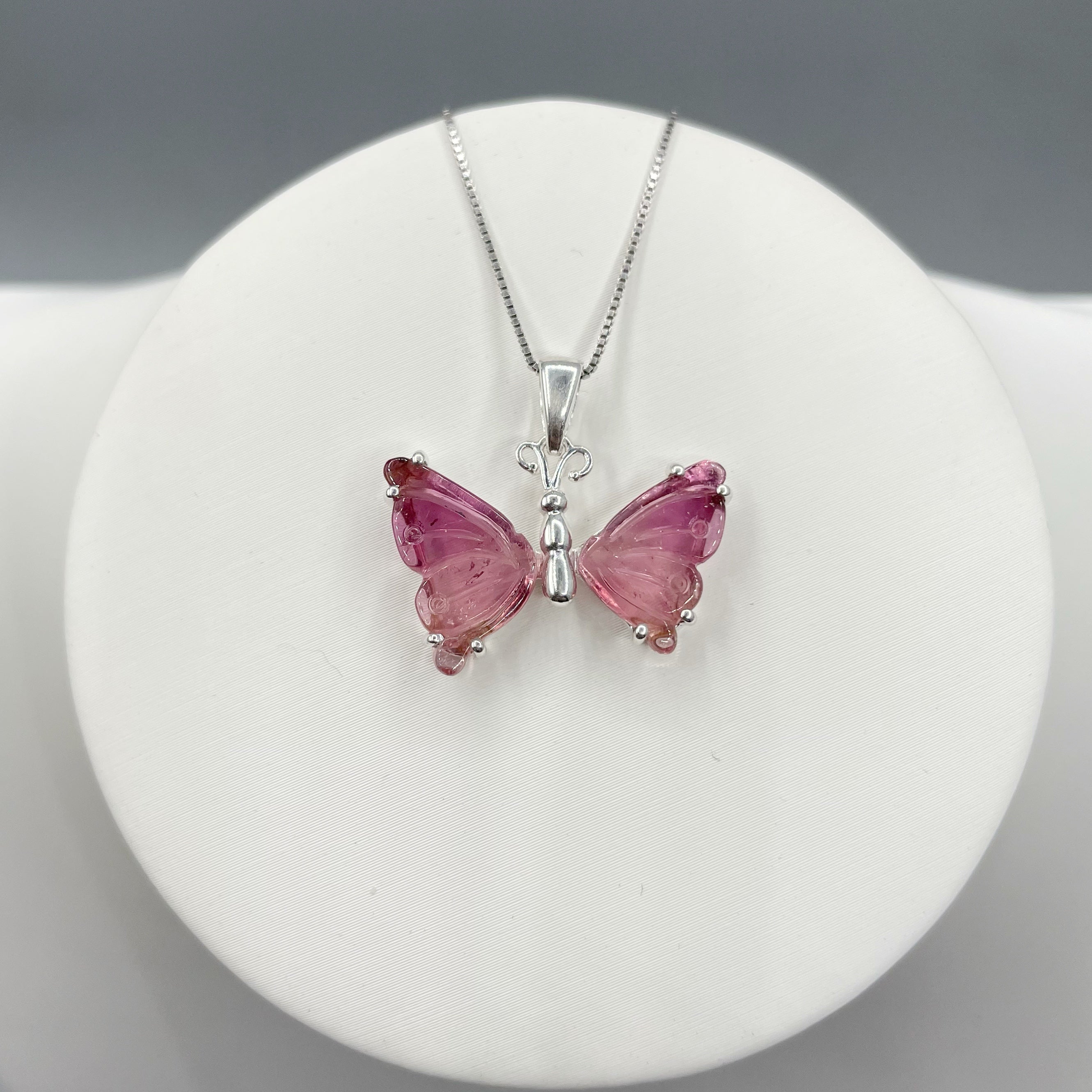 Ciondolo Farfalla Tormalina Rosa e Argento 925