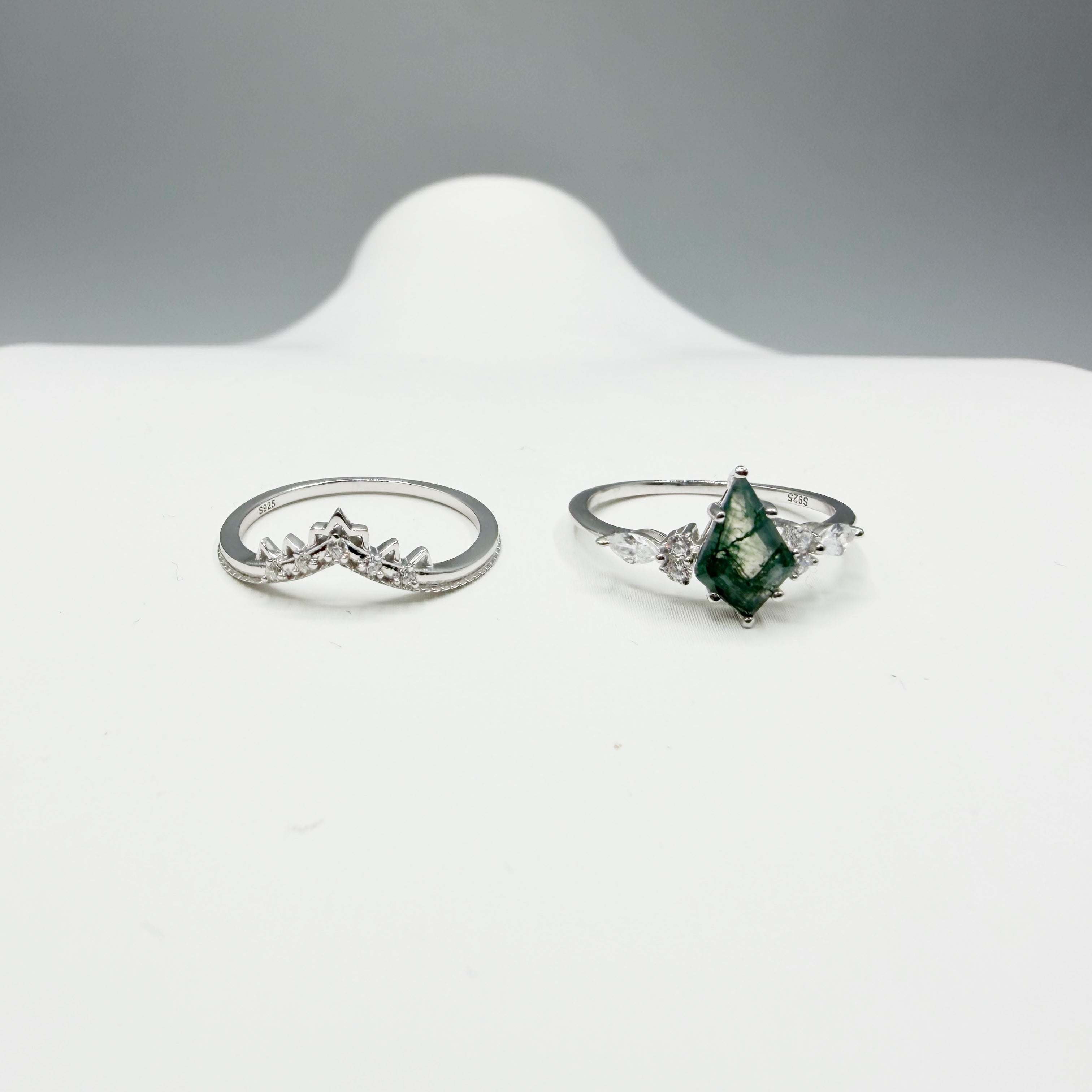 Doppio Anello Agata Muschiata SILVER | Argento 925 - NON REGOLABILE
