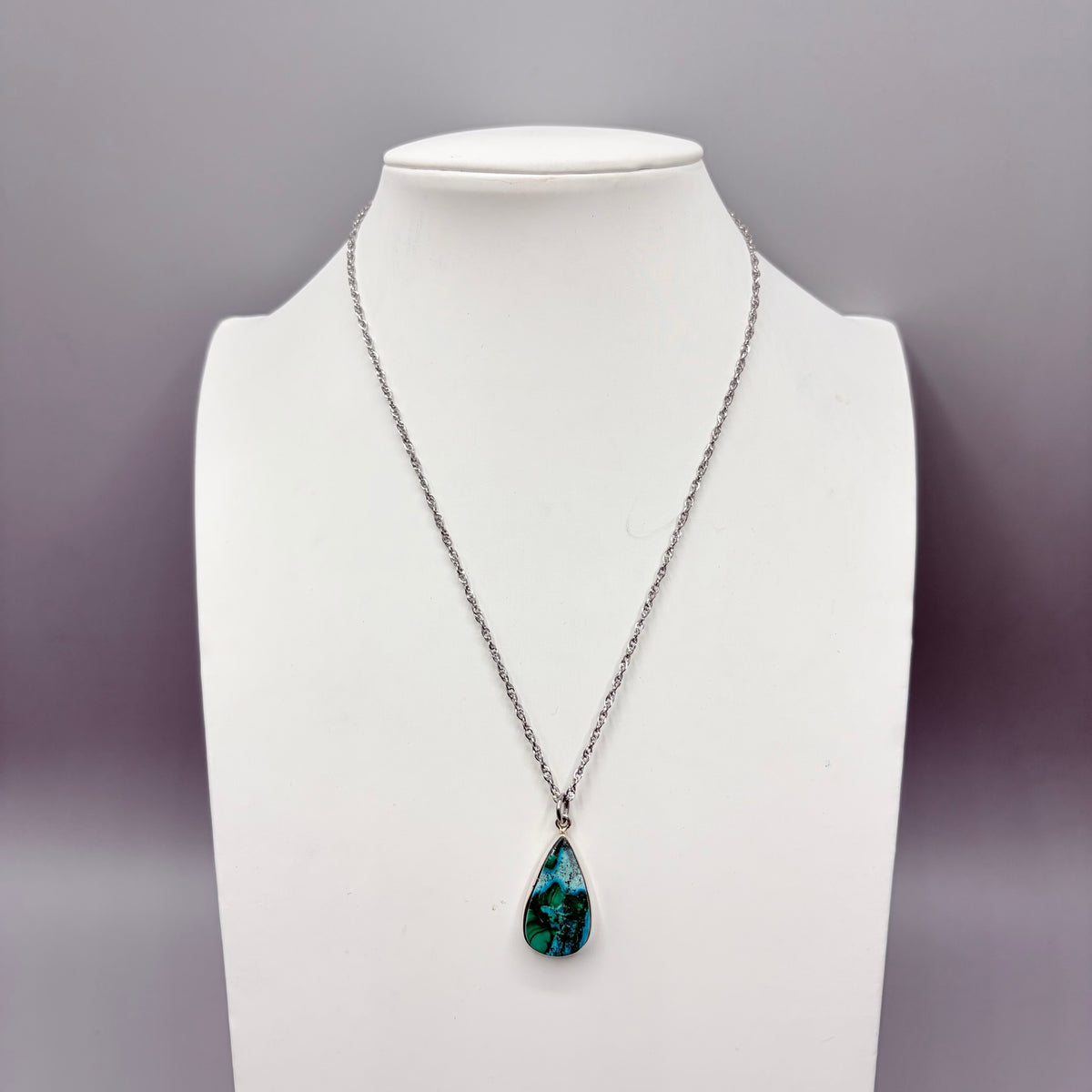 Ciondolo Malachite e Crisocolla Argento 925 - Goccia piccola