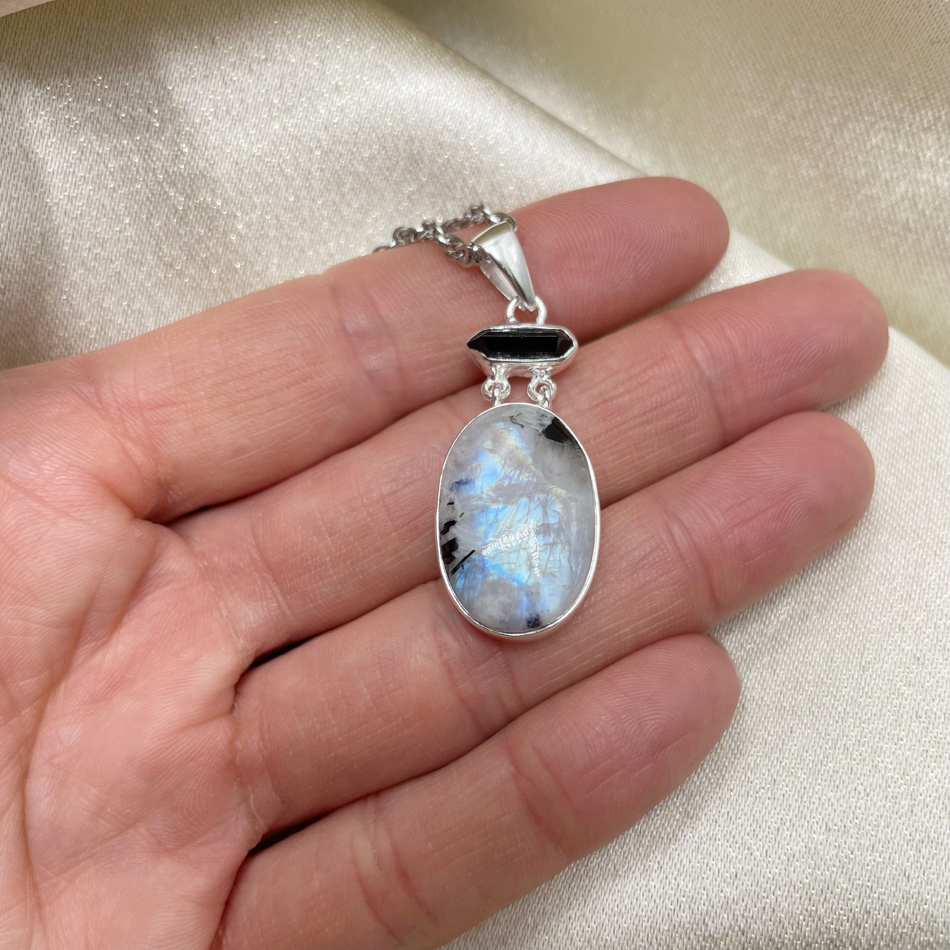 Ciondolo Labradorite e Tormalina Ovale - Argento 925