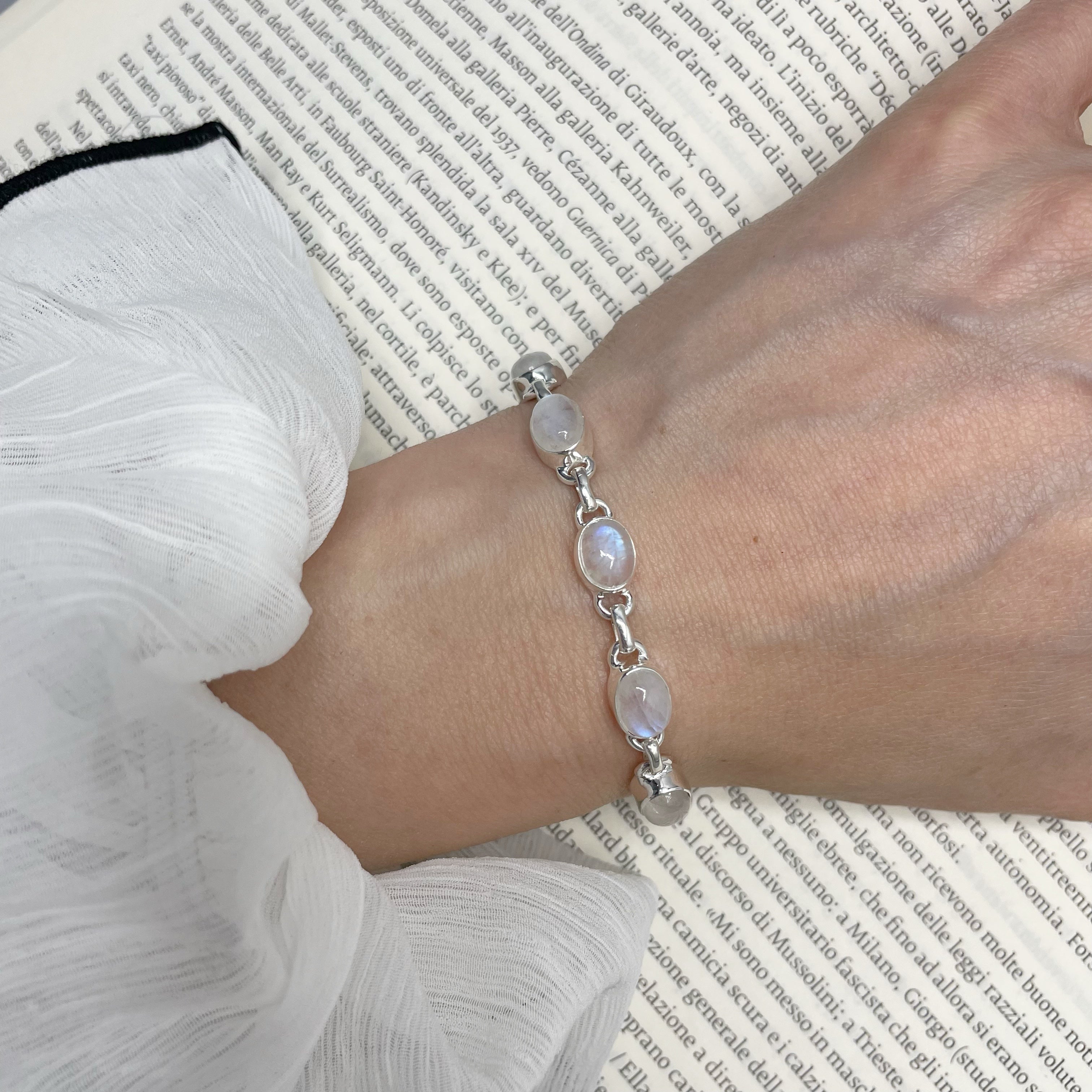Bracciale Labradorite Bianca e Argento 925 - ovale