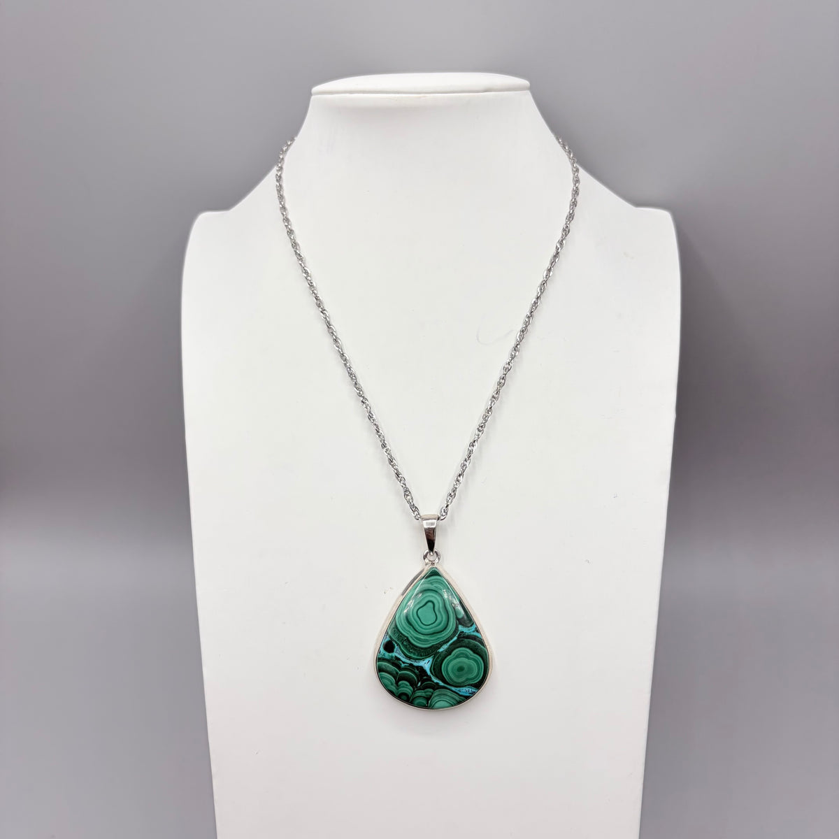 Ciondolo Malachite e Crisocolla Argento 925 - Goccia grande