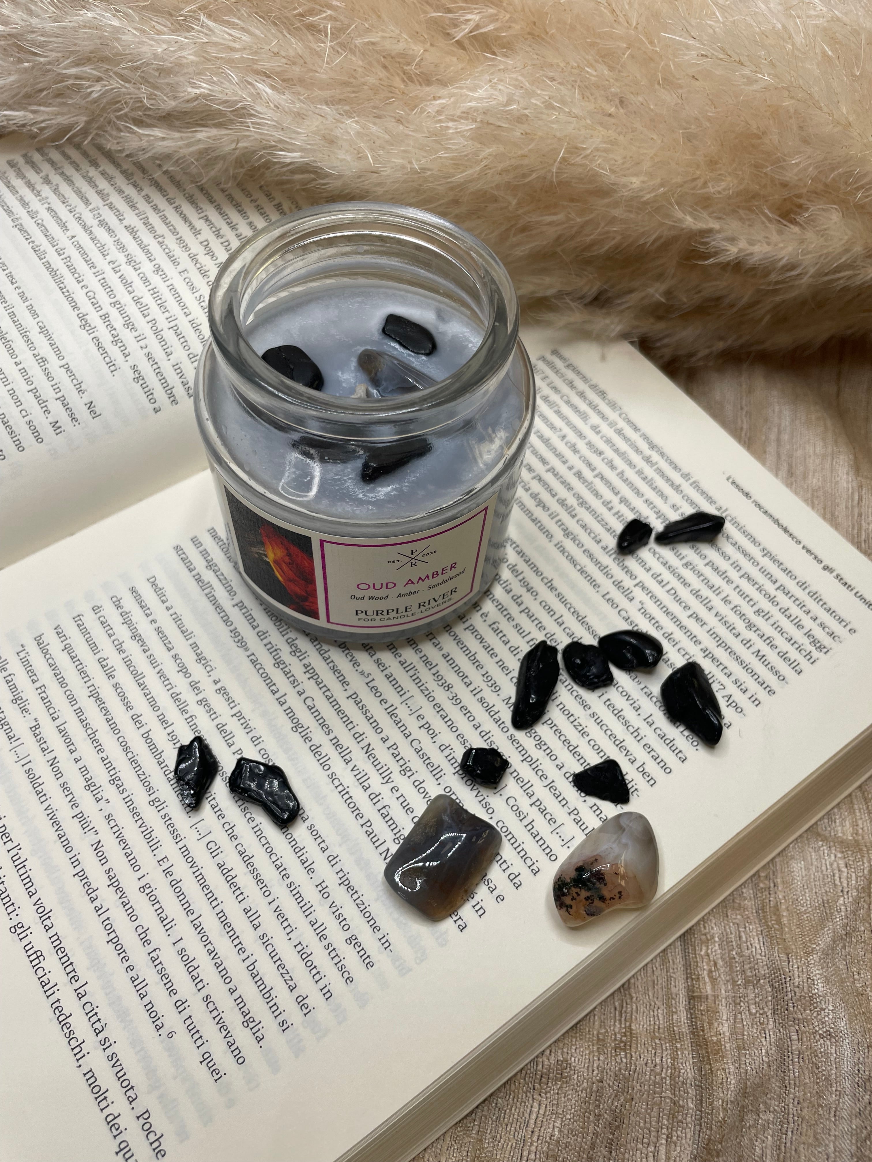 Candela con Cristalli PROTEZIONE - Oud Amber piccola