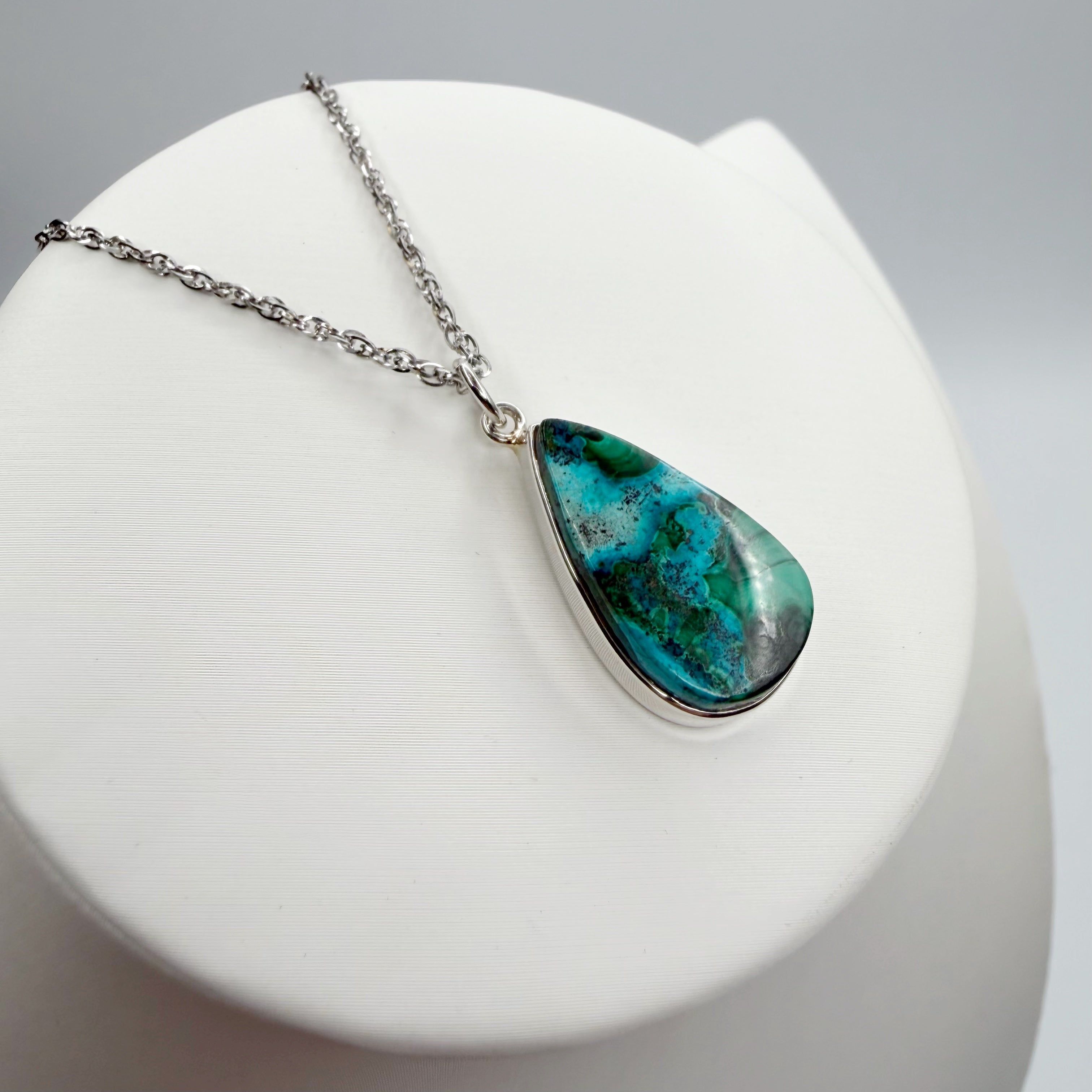 Ciondolo Malachite e Crisocolla Argento 925 - a goccia