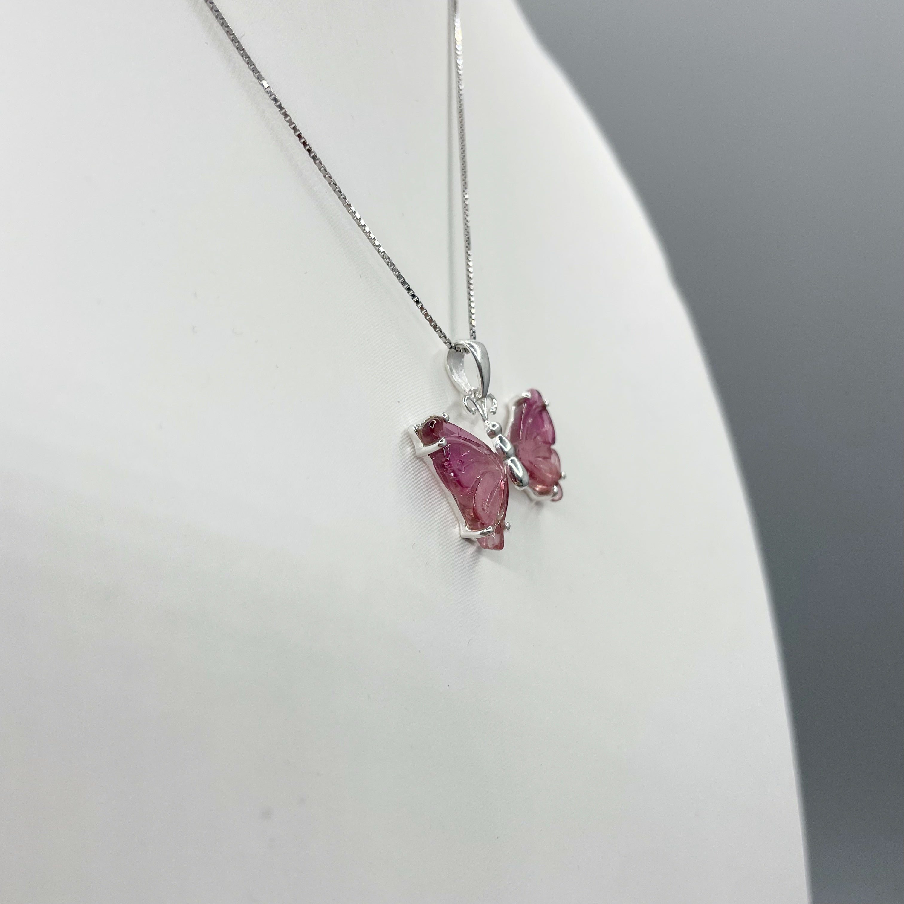 Ciondolo Farfalla Tormalina Rosa e Argento 925