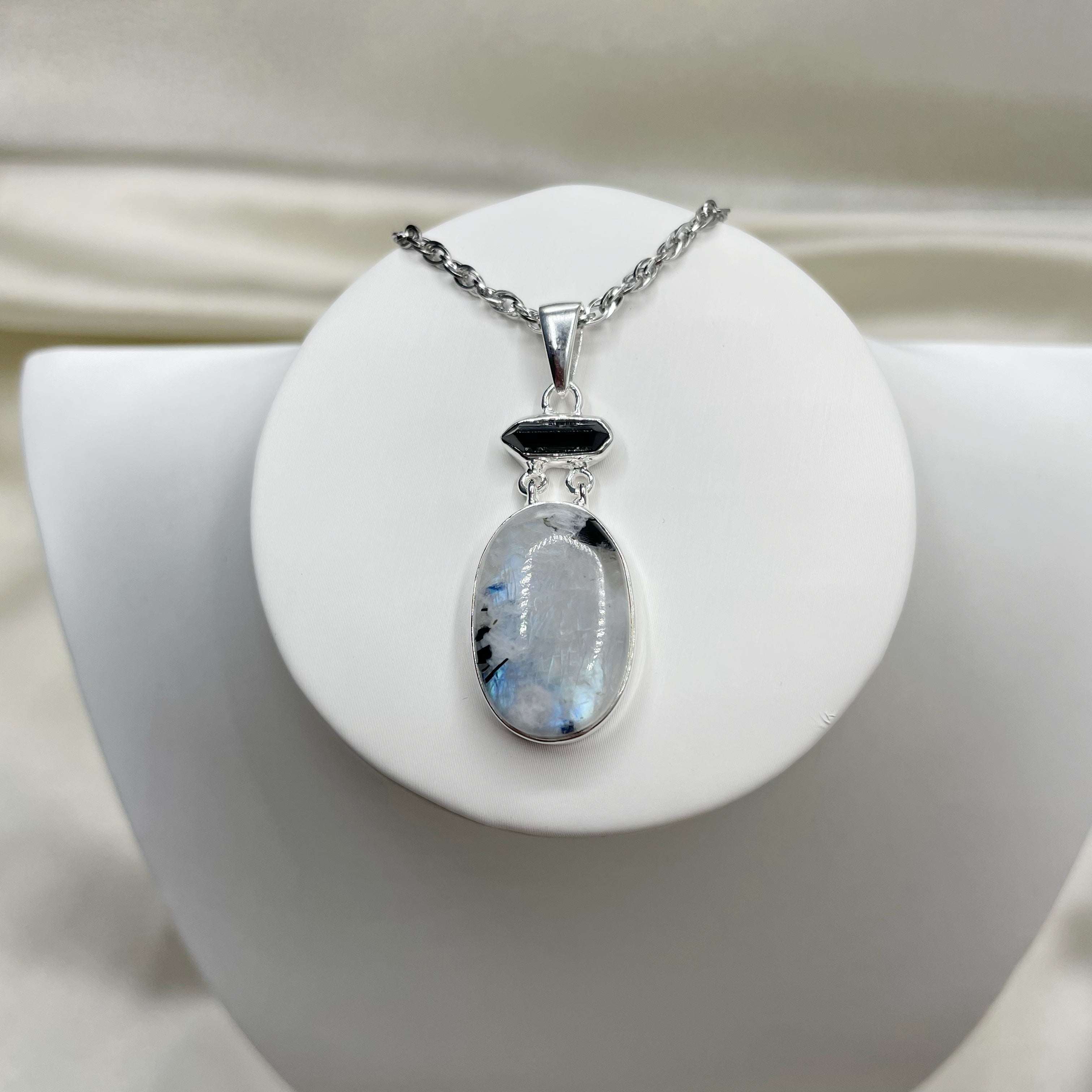Ciondolo Labradorite e Tormalina Ovale - Argento 925