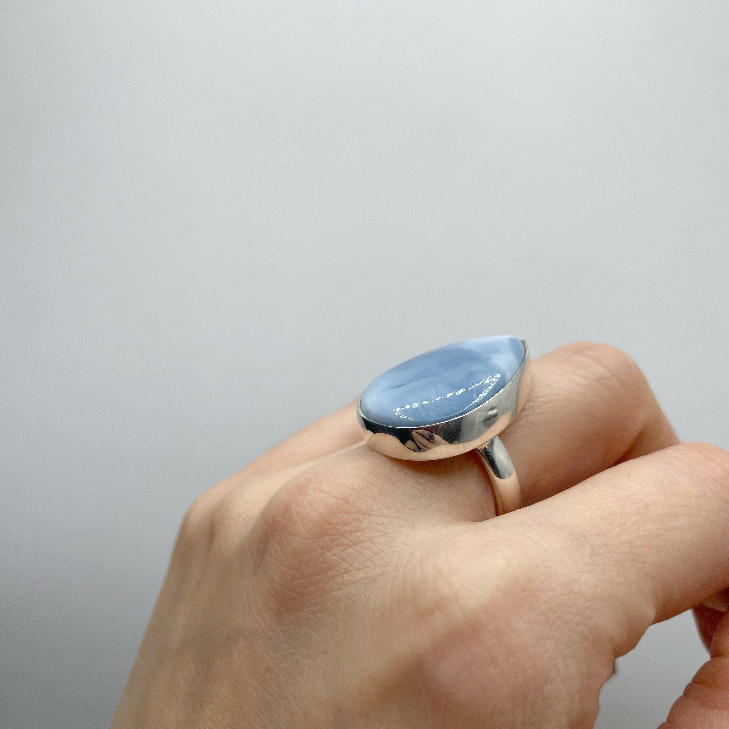 Anello Opale Blu a Goccia - Argento 925