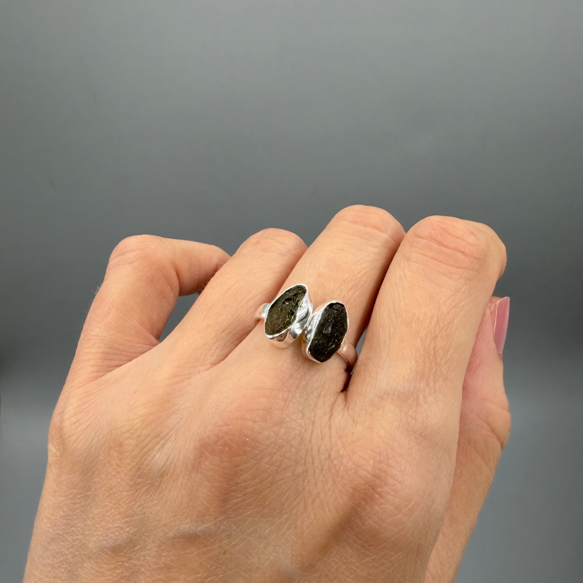 Anello Moldavite Double - Argento 925